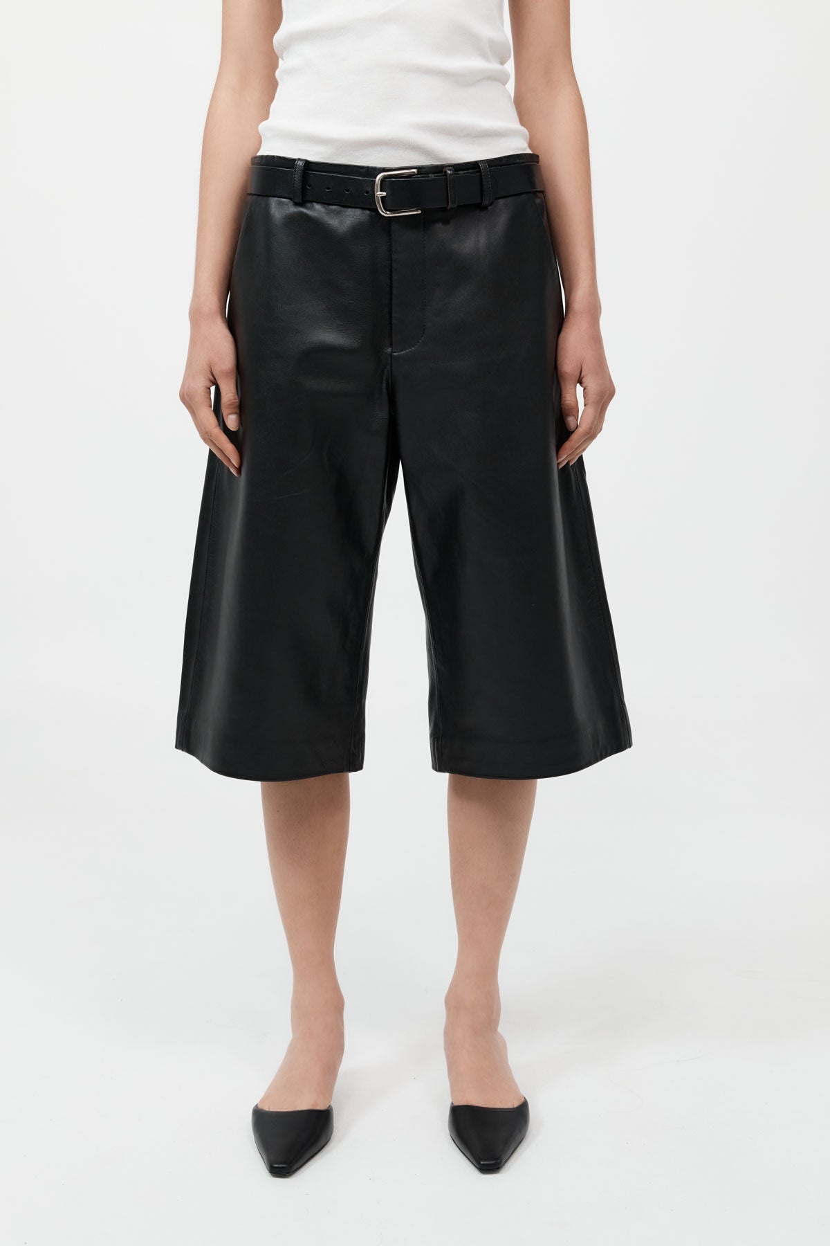 Leather Bermuda Shorts - Black - 3
