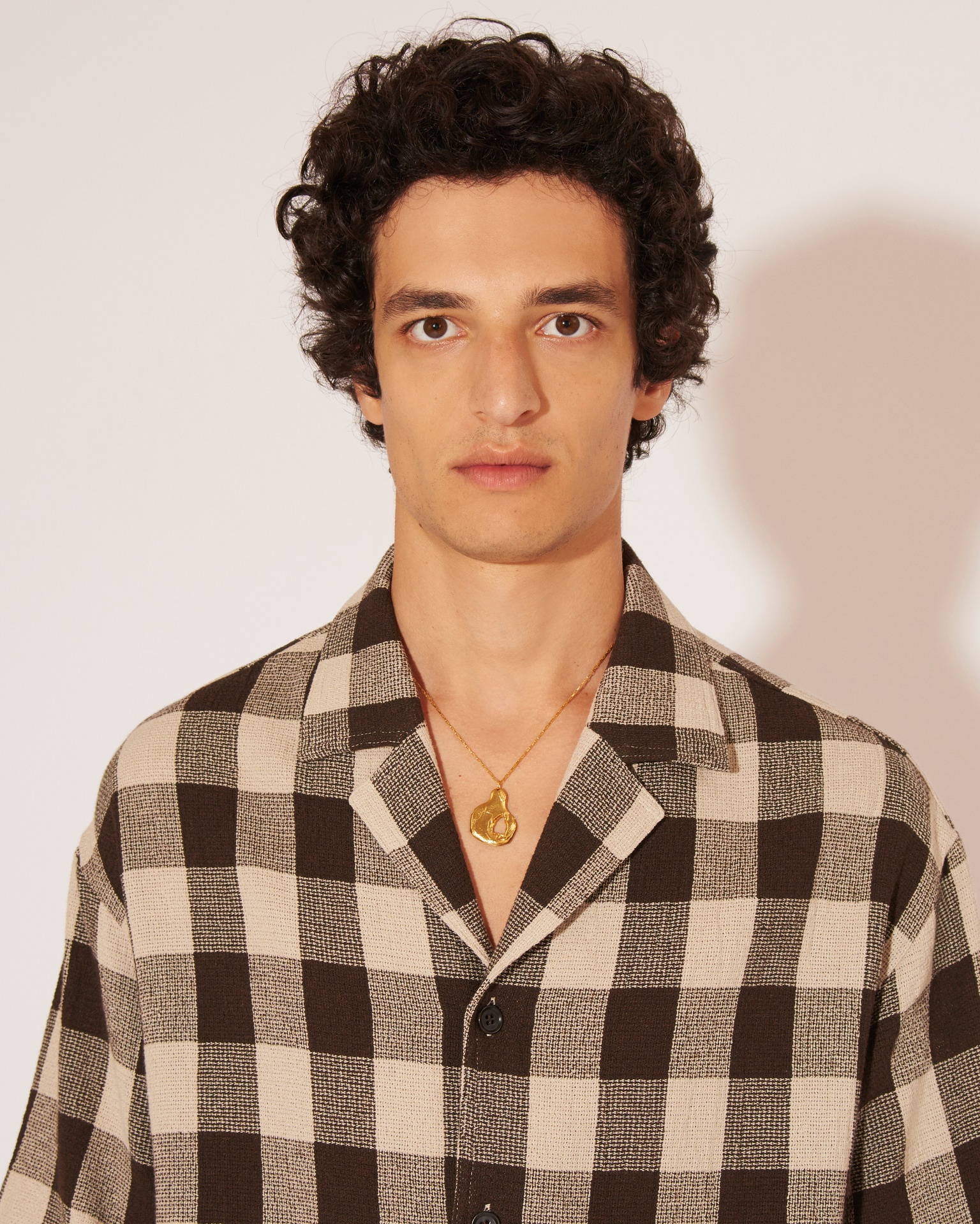 TAITE - Lightweight gingham checkered shirt - Brown&Ecru - 6