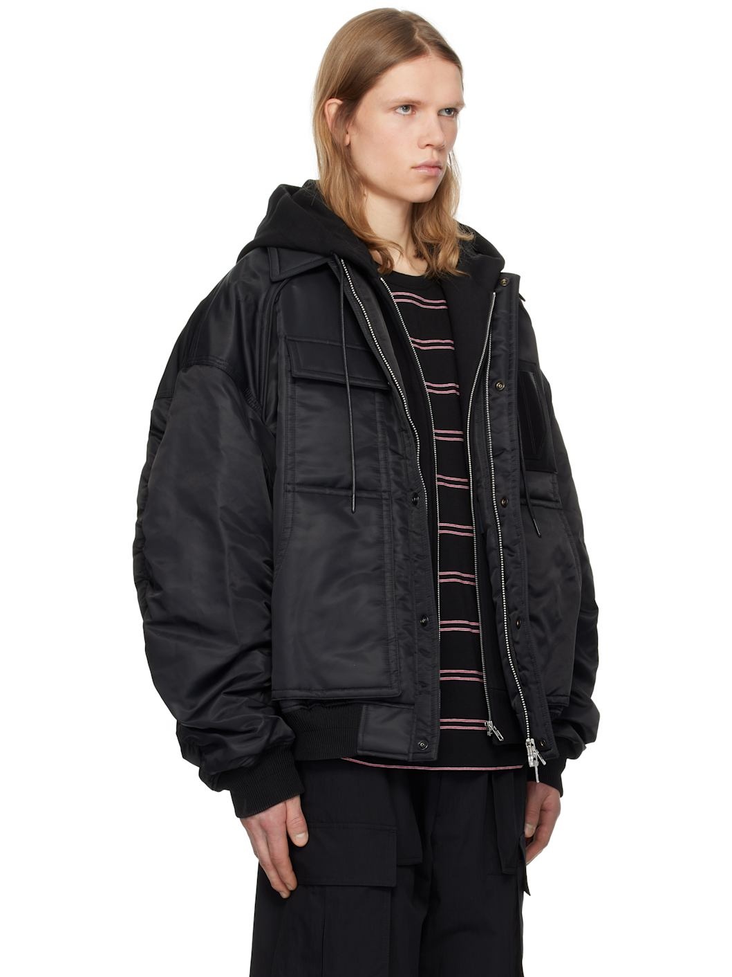 Juun. J Black MA-1 Work Bomber Jacket - 2