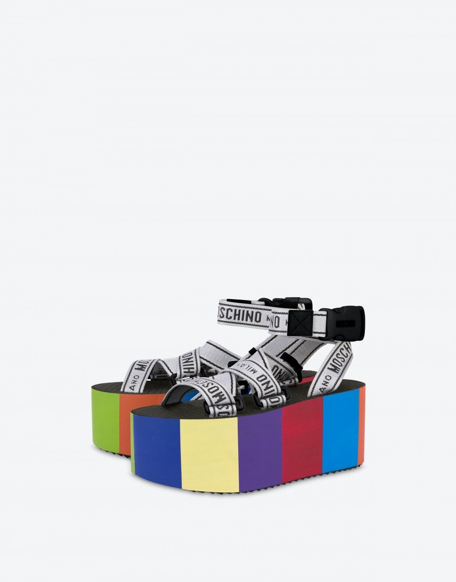 LOGO TAPE COLOR BLOCK WEDGE SANDALS - 1