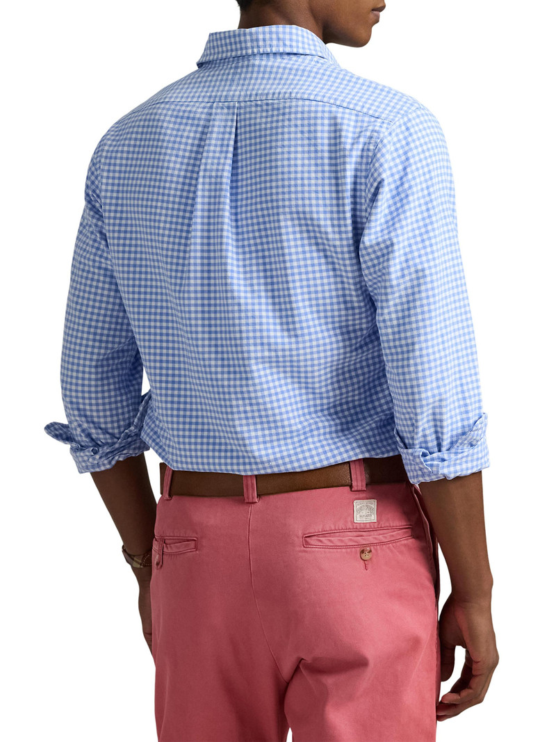 Men's Logo-Embroidered Gingham Cotton Oxford Shirt - Light Blue White 4