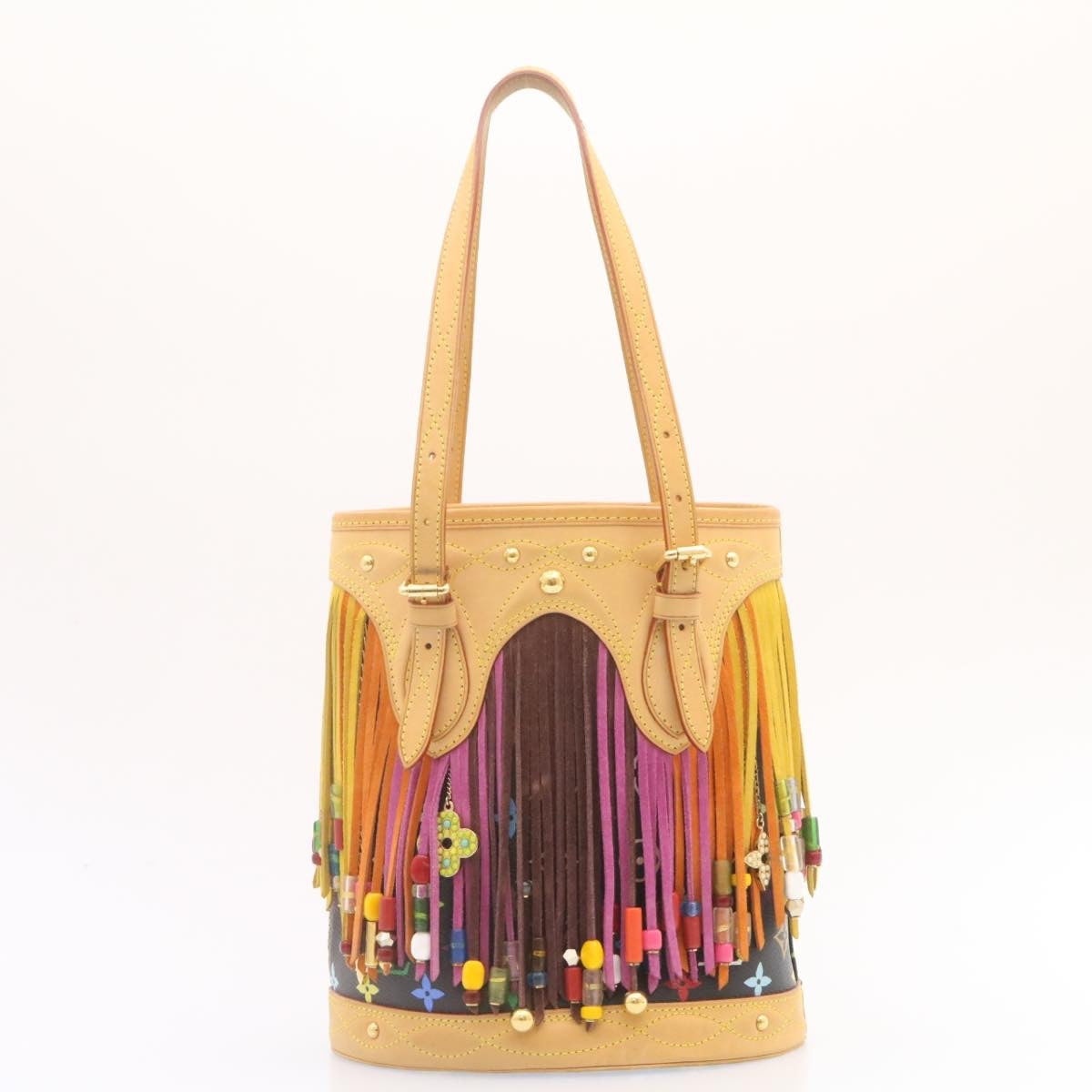 LOUIS VUITTON Monogram Multicolor Bucket Frange Totebag Black M40110 - 13