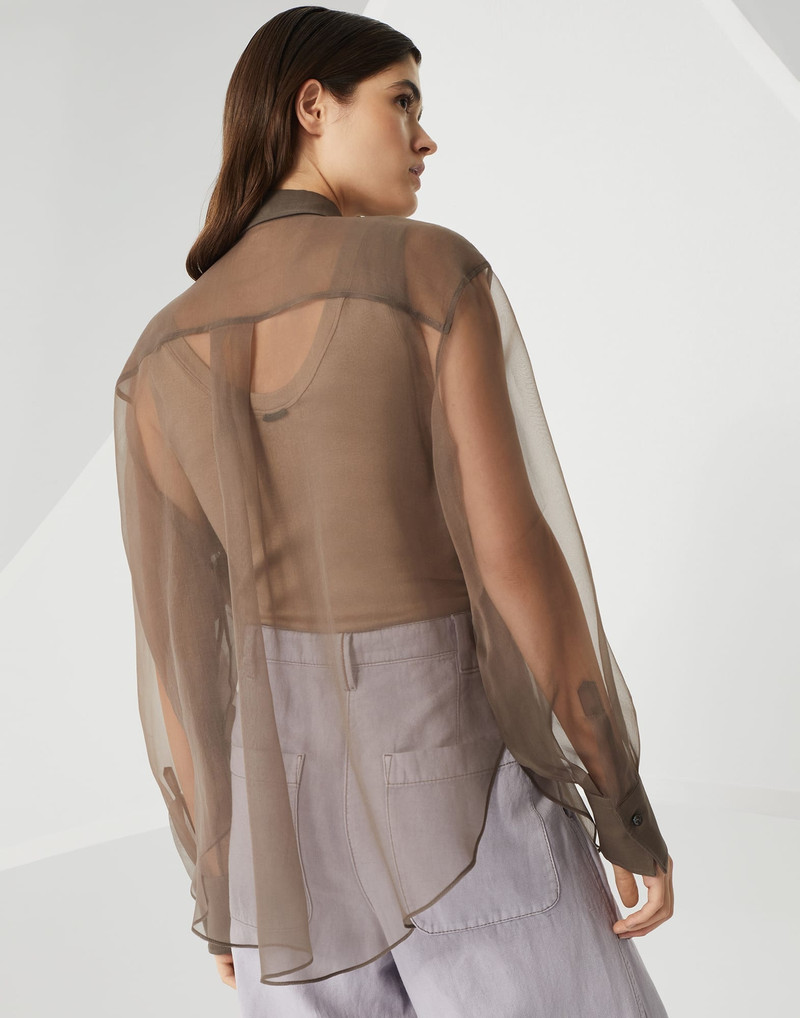 Brunello Cucinelli Crispy silk shirt with herbarium appliqué outlook