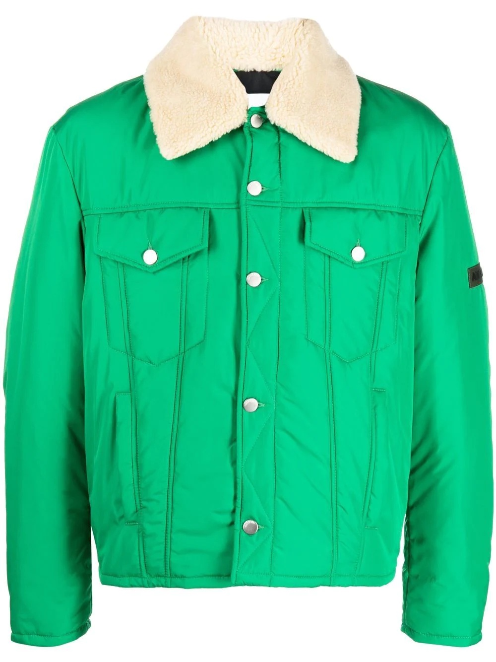 shearling-trim logo-patch jacket - 1