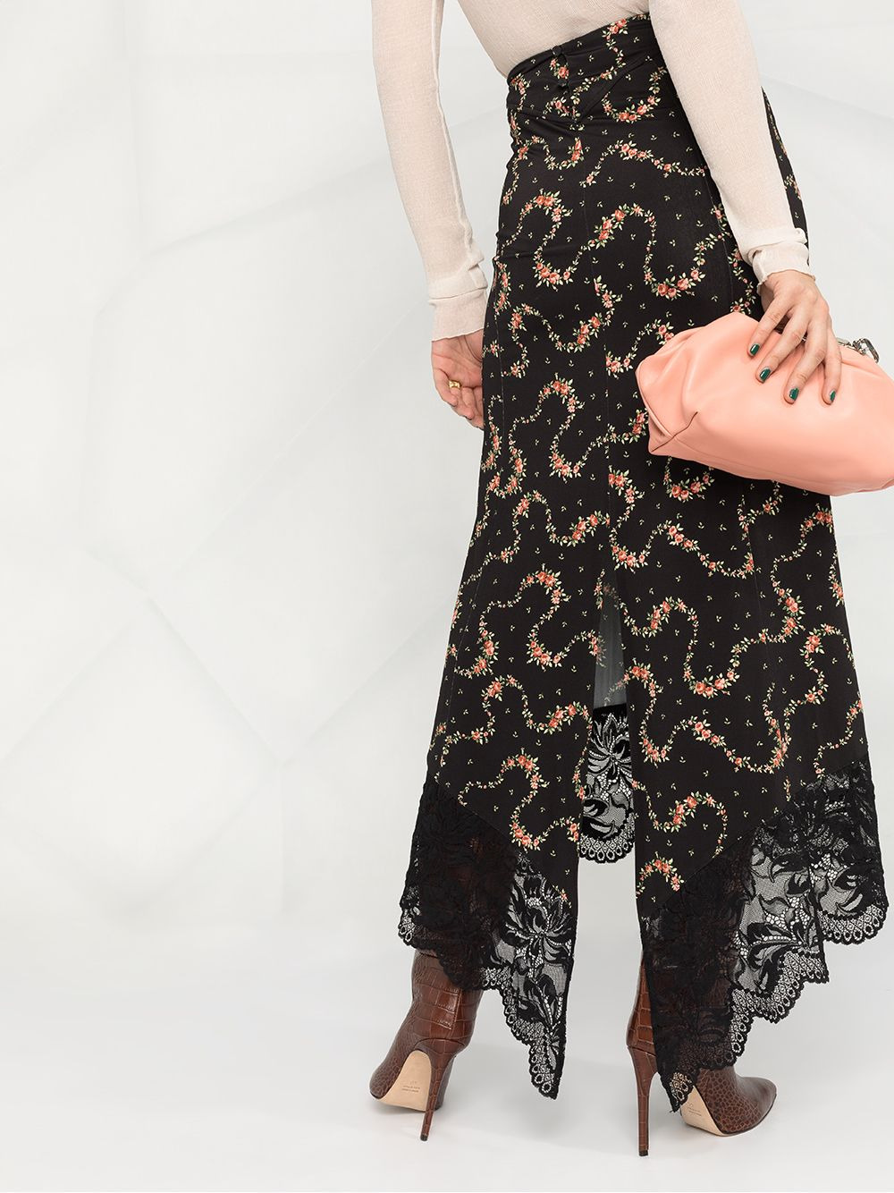 lace-hem floral print skirt - 3