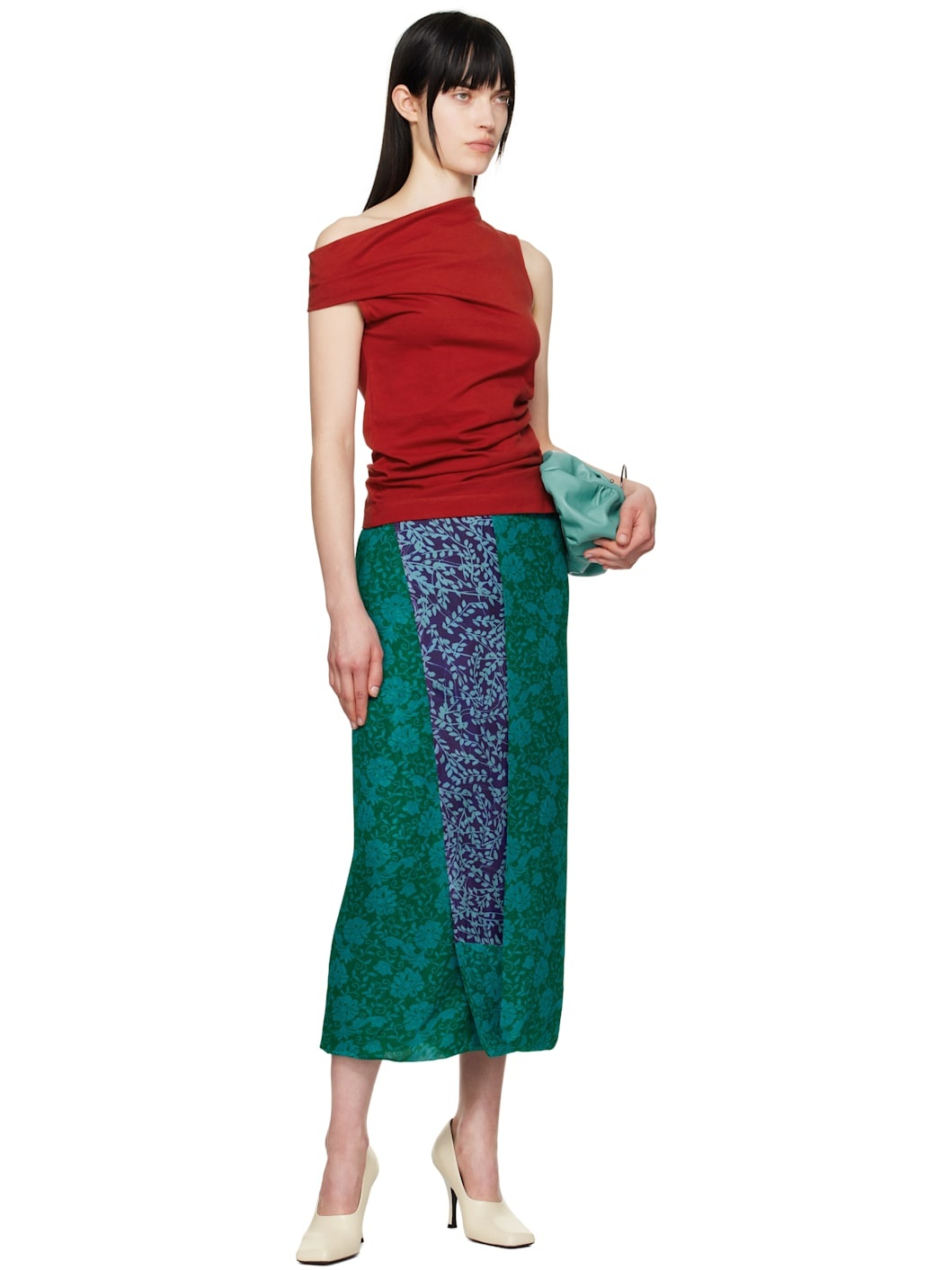 Blue Silk Floral Midi Skirt - 4