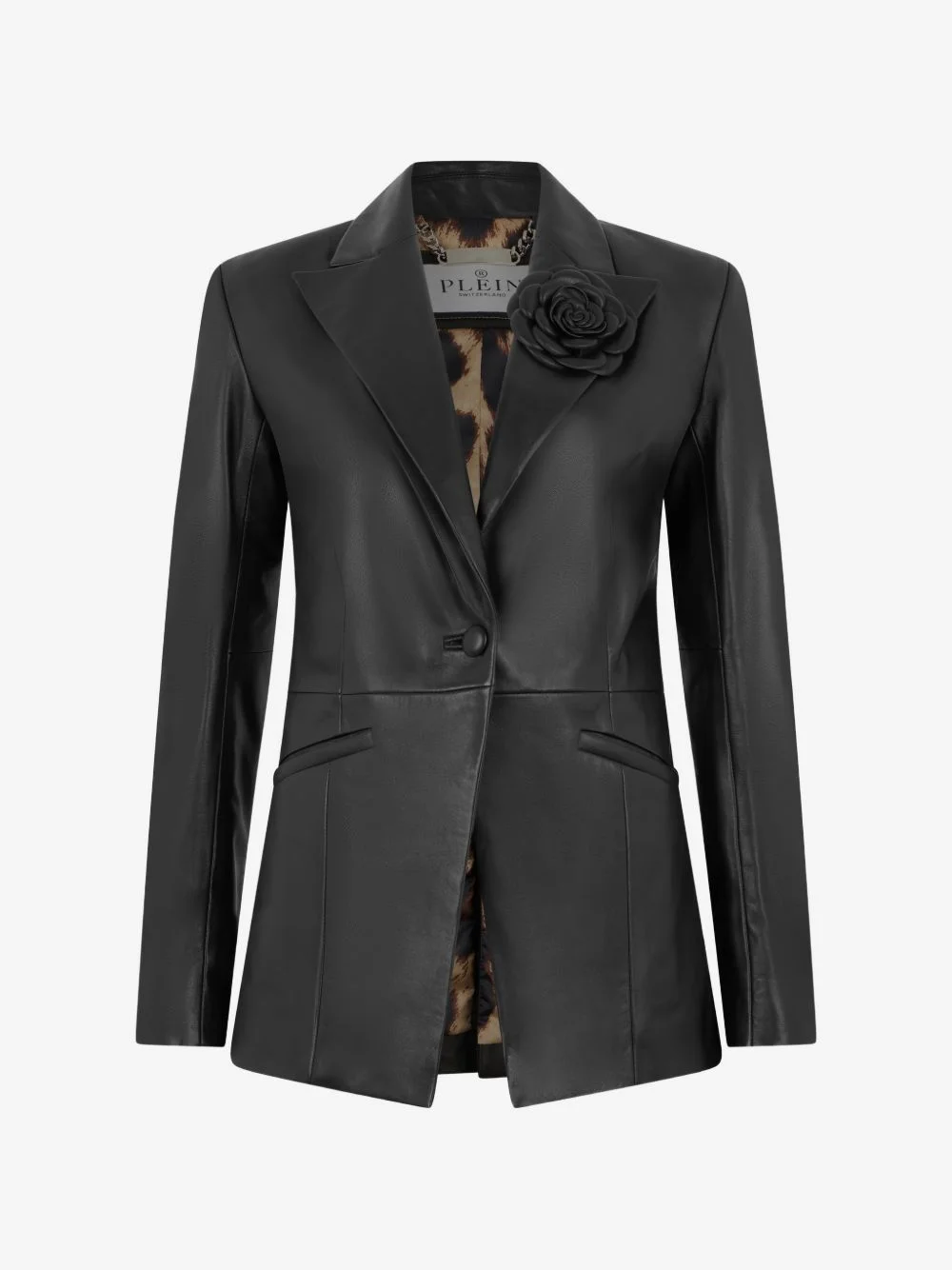 floral-appliqué leather blazer - 1