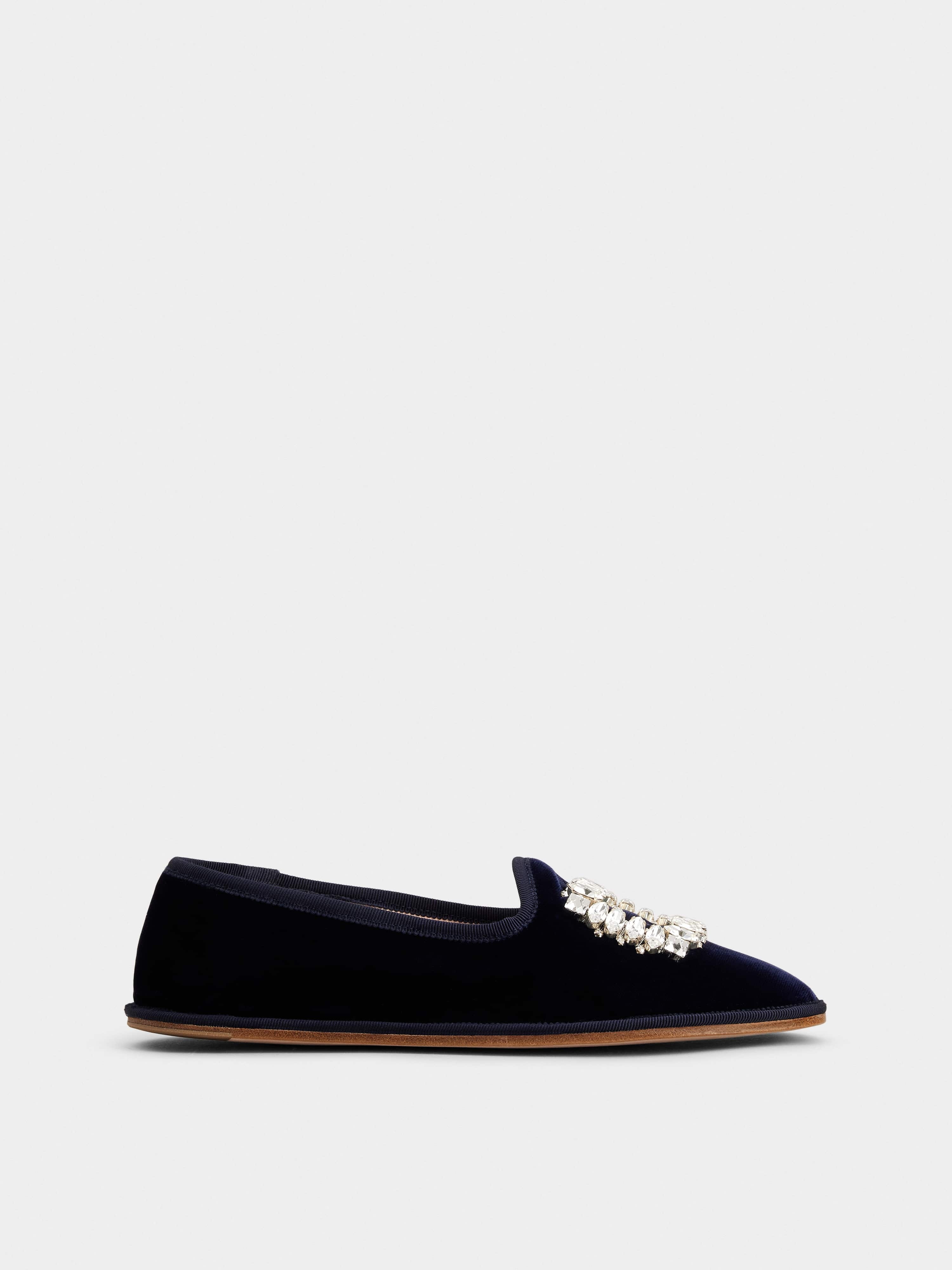 Babby Viv' Embroidered Rhinestone Buckle Slippers in Velvet - 1