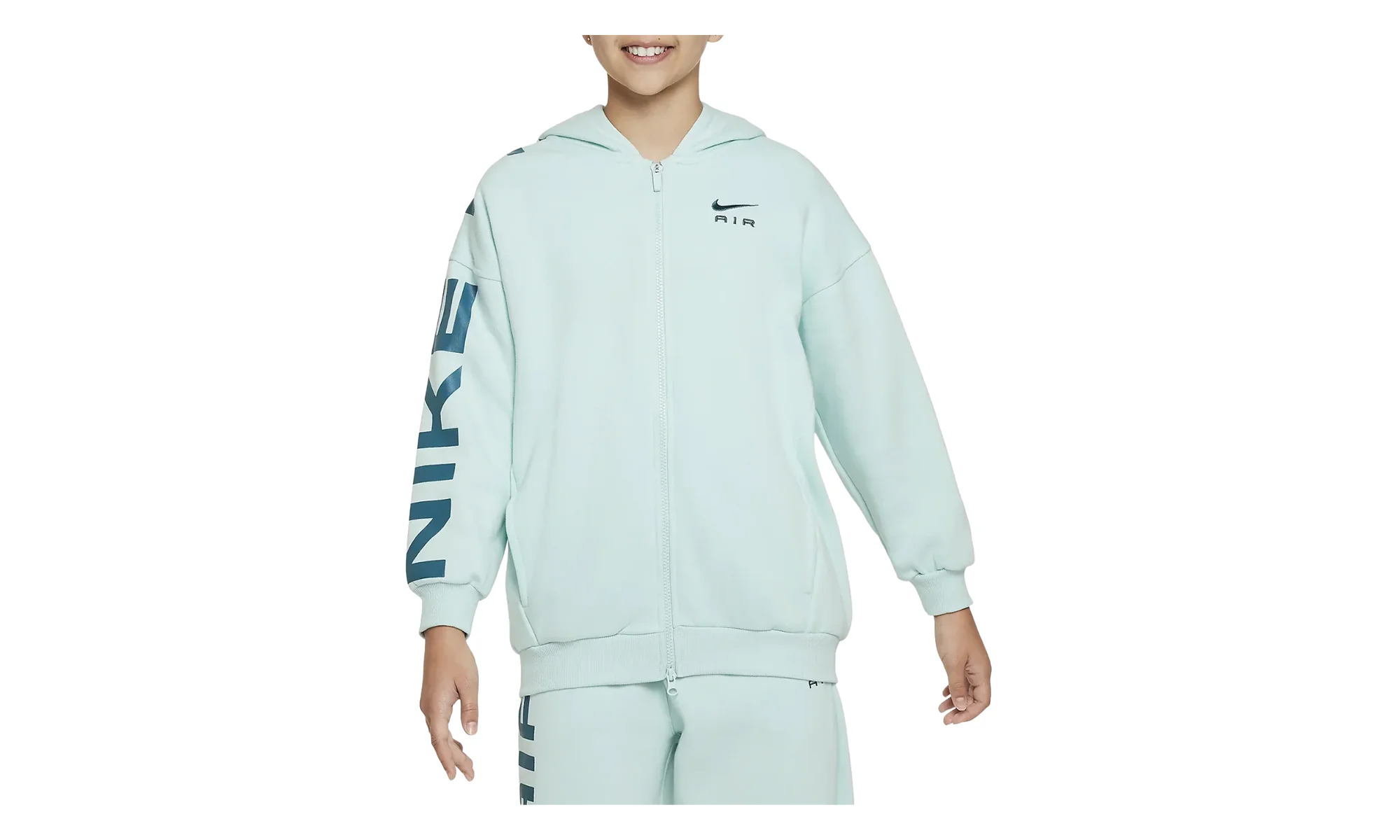 Air Club Fleece Girls' Oversized Full-Zip Hoodie GS "Jade Ice / Geode Teal" FD2960 346 - 1
