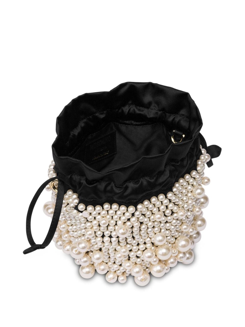 pearl-embellished satin bucket bag - 3