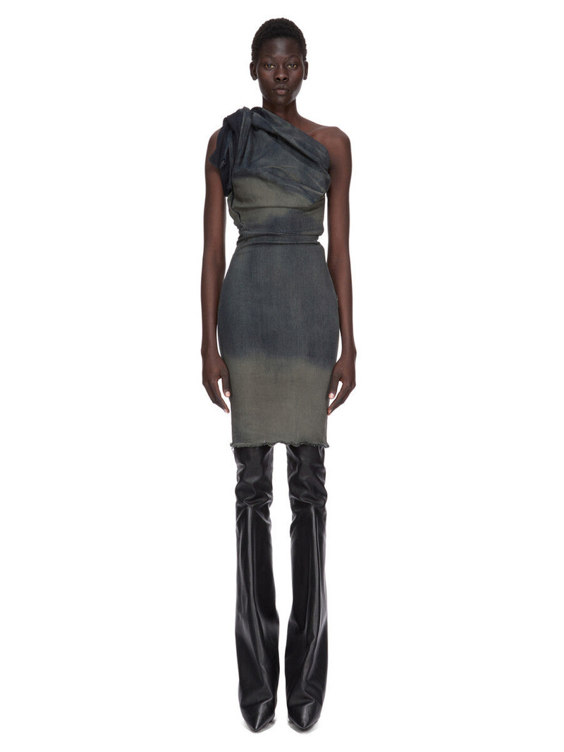 Rick Owens one-shoulder denim midi dress outlook