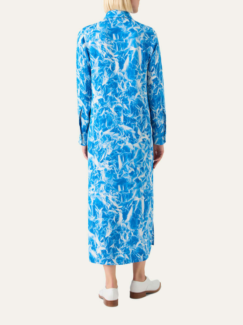 AKRIS Whitecaps Print Silk Crepe Midi Shirtdress outlook