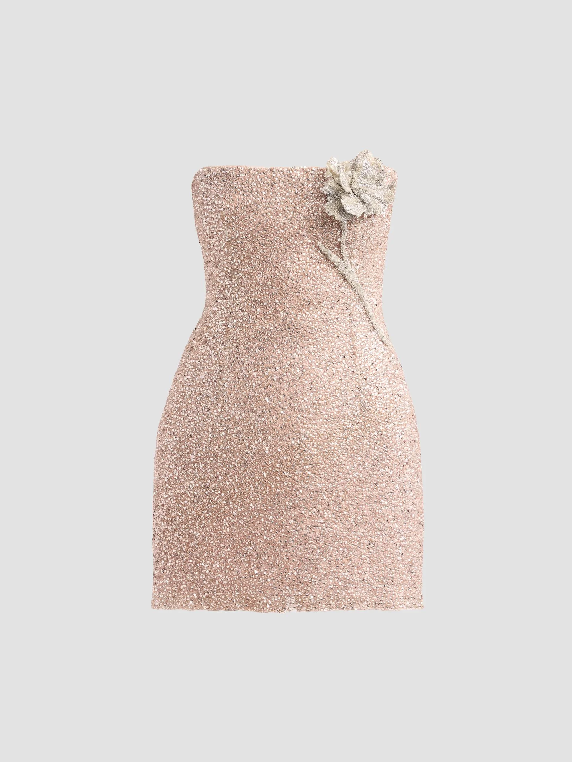 Women's Resort Beaded Iris Embroidered Cocktail Dress - Pink Silver - 1