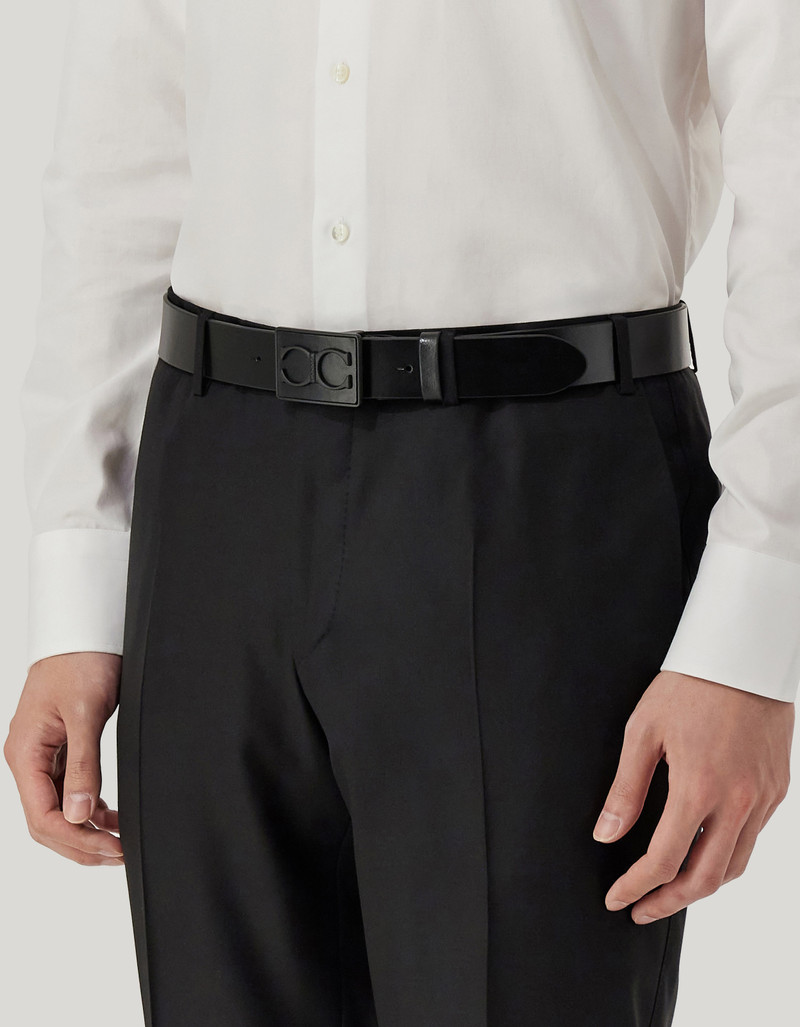 Canali BELT IN SMOOTH BLACK CALFSKIN WITH MONOGRAM PLAQUE outlook