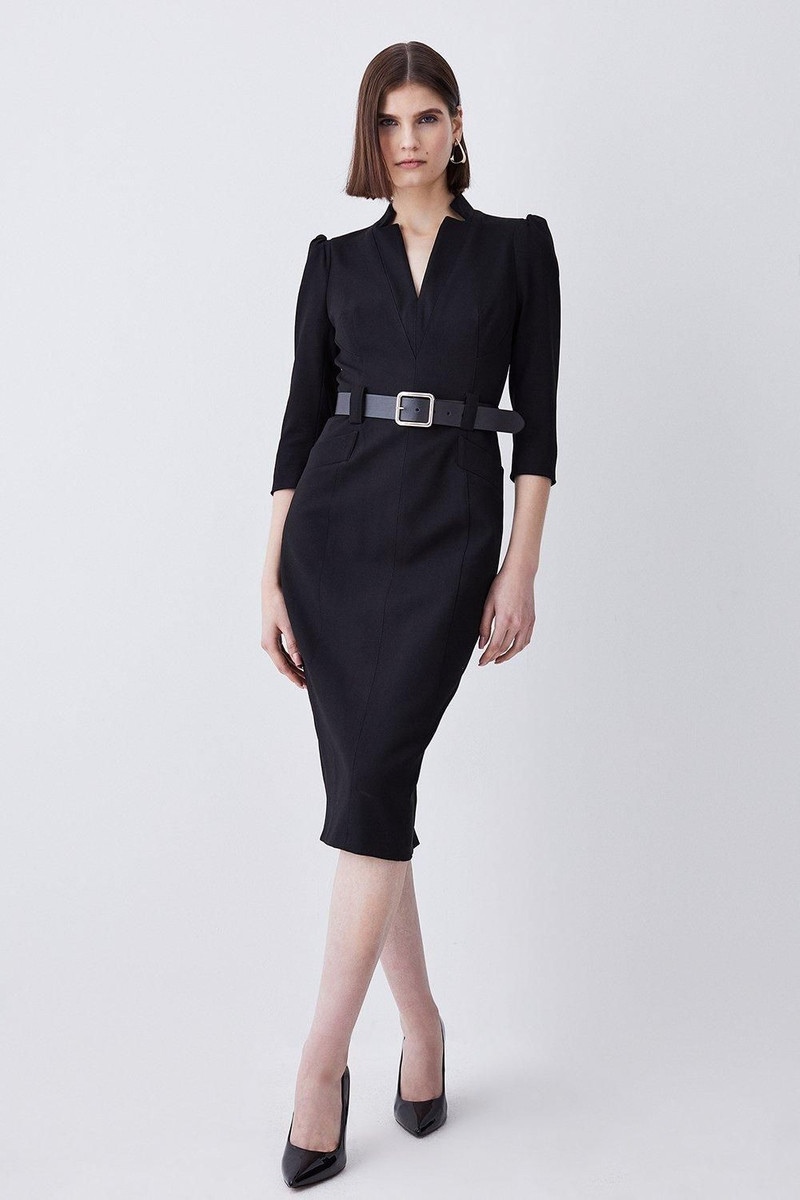 Structured Crepe Belted Forever Midi Dress 1