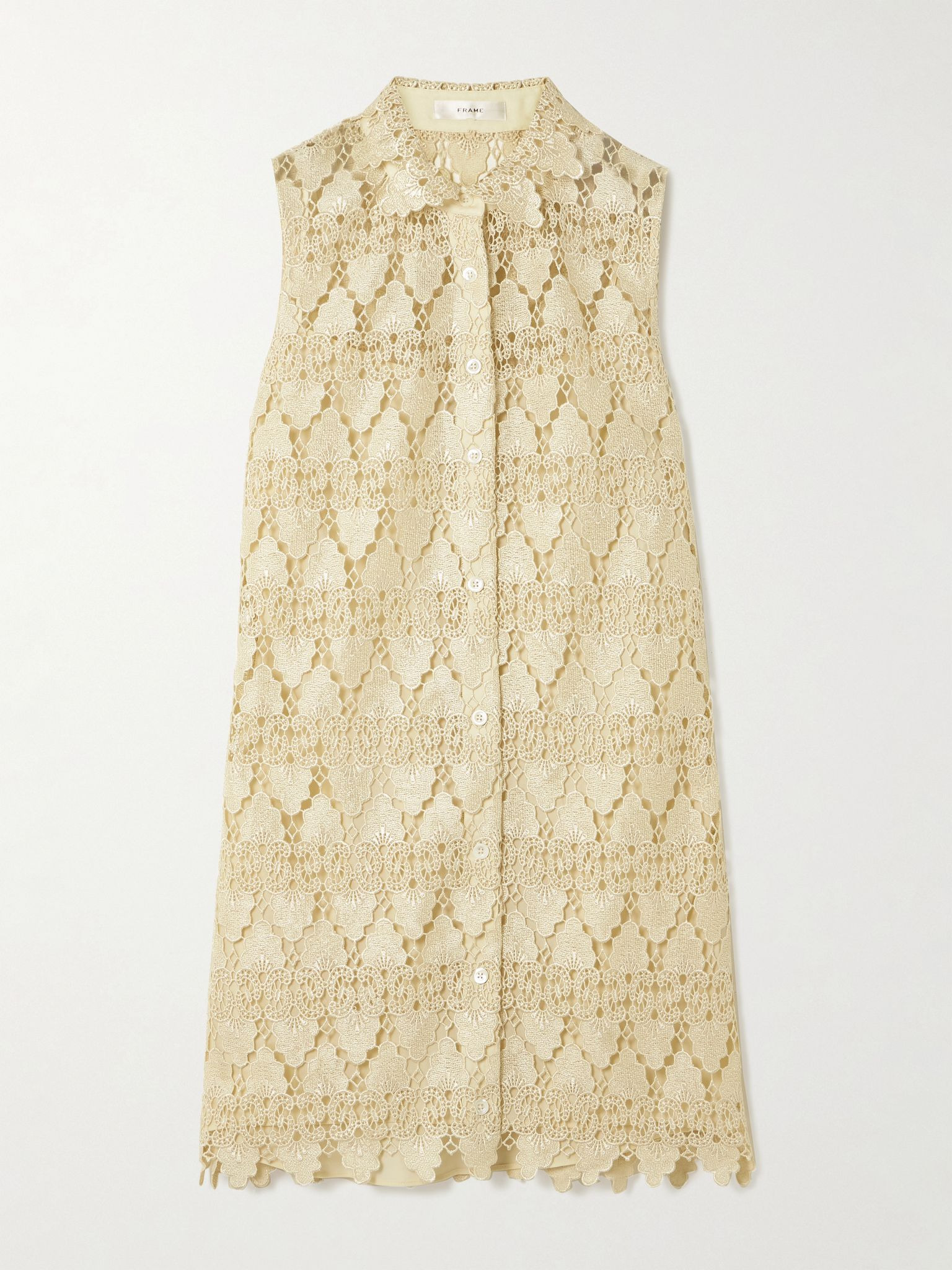 The Deco scalloped guipure lace mini shirt dress Cream - 1