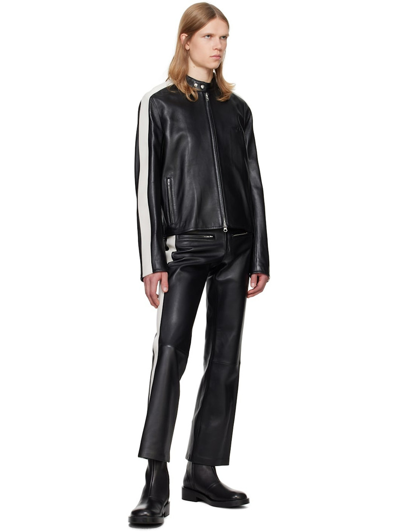 courrèges Black & White Contrast Band Biker Leather Pants outlook