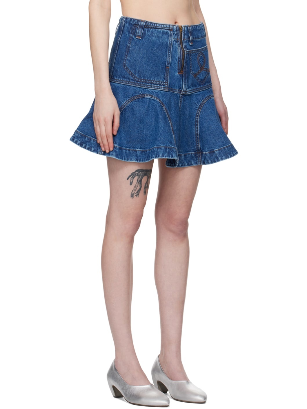 Blue Godet Denim Miniskirt - 2