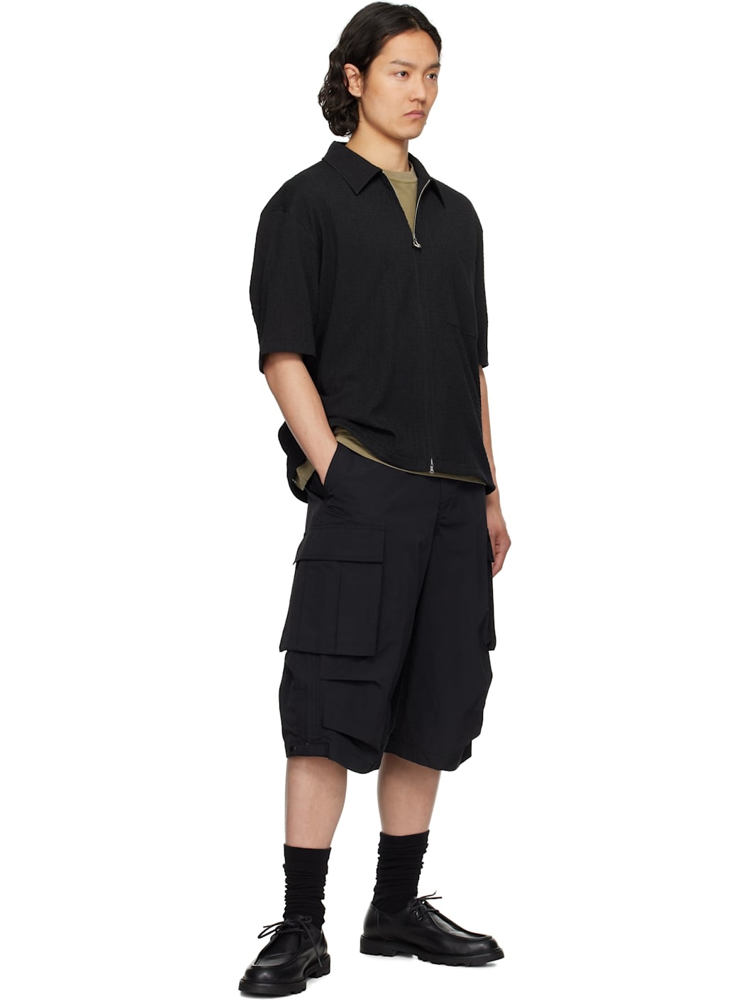 Black Nylon Twill Cargo Shorts - 4