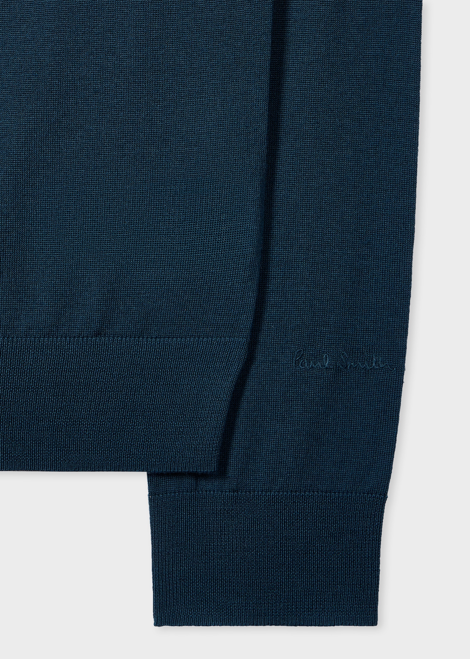 Petrol Blue Merino Wool V-Neck Sweater - 3