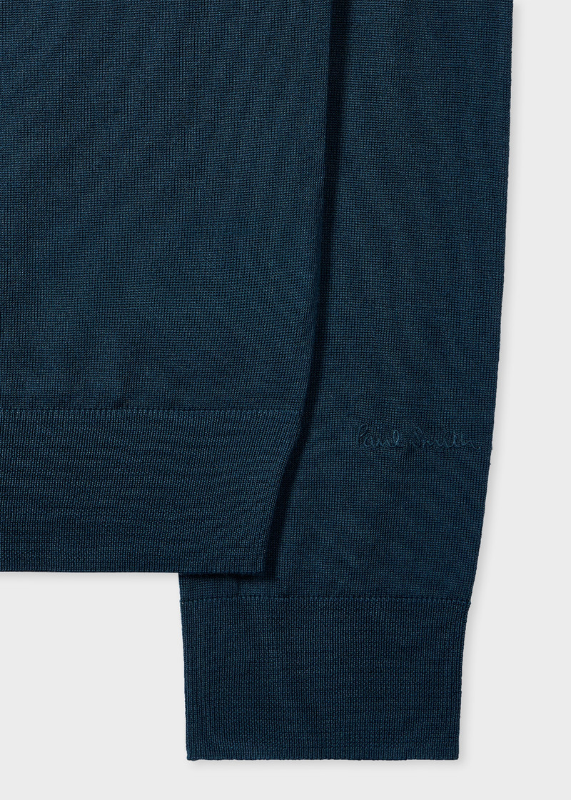 Petrol Blue Merino Wool V-Neck Sweater 3