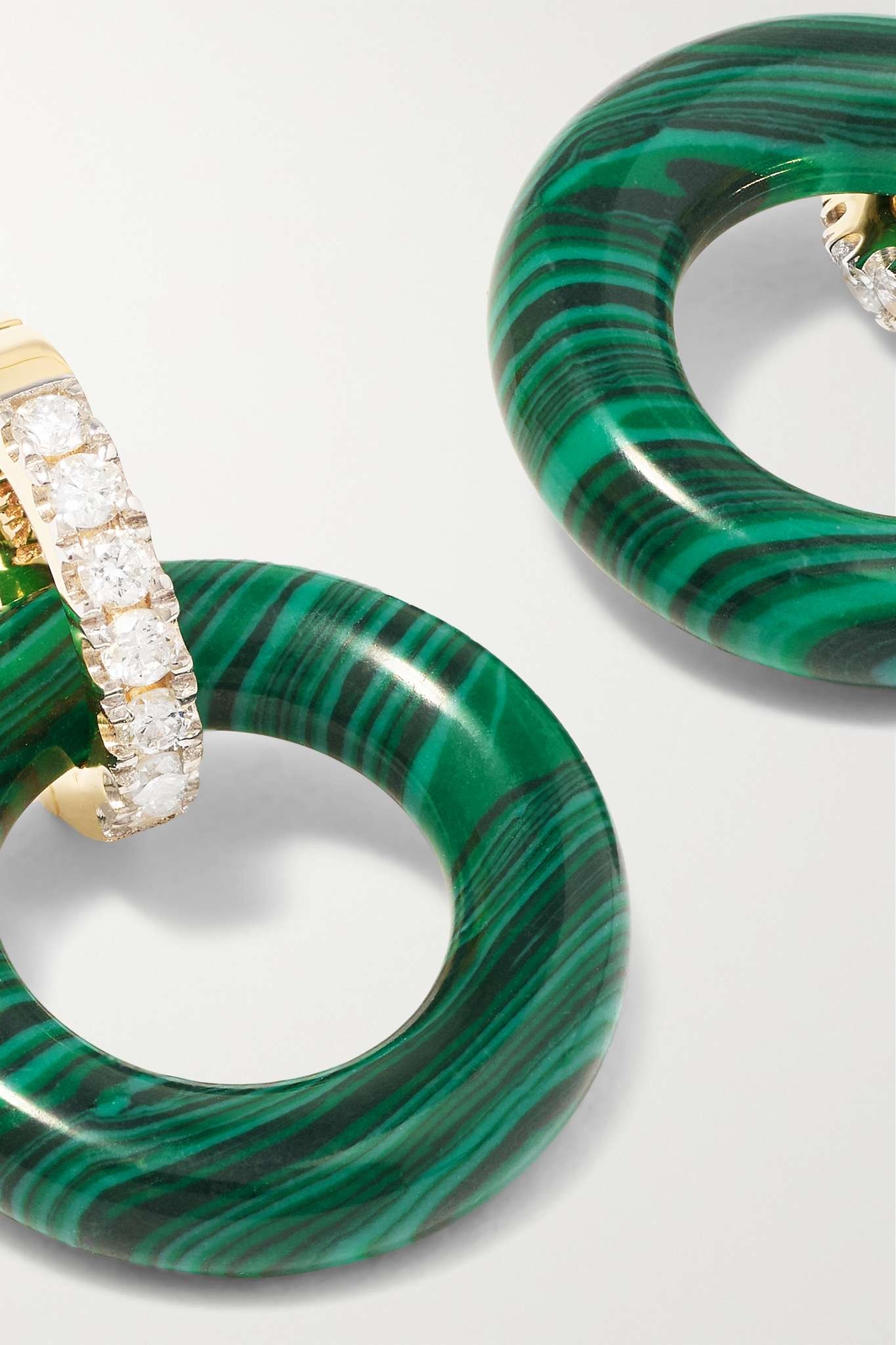 Door Knockers 14-karat gold, malachite and diamond hoop earrings - 4