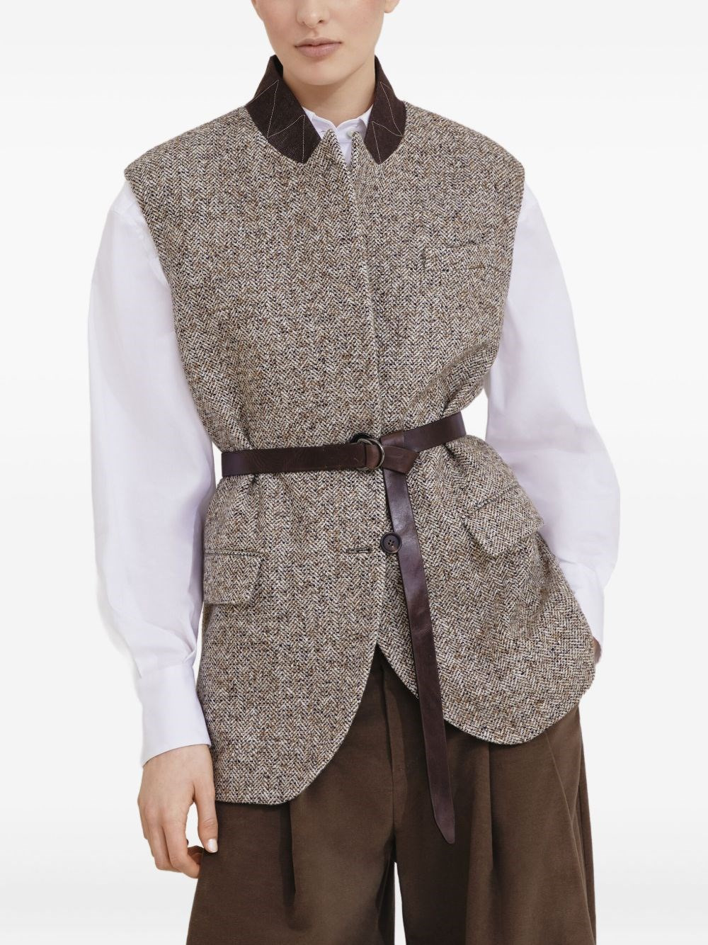 Wool and leathet buttoned vest - 3