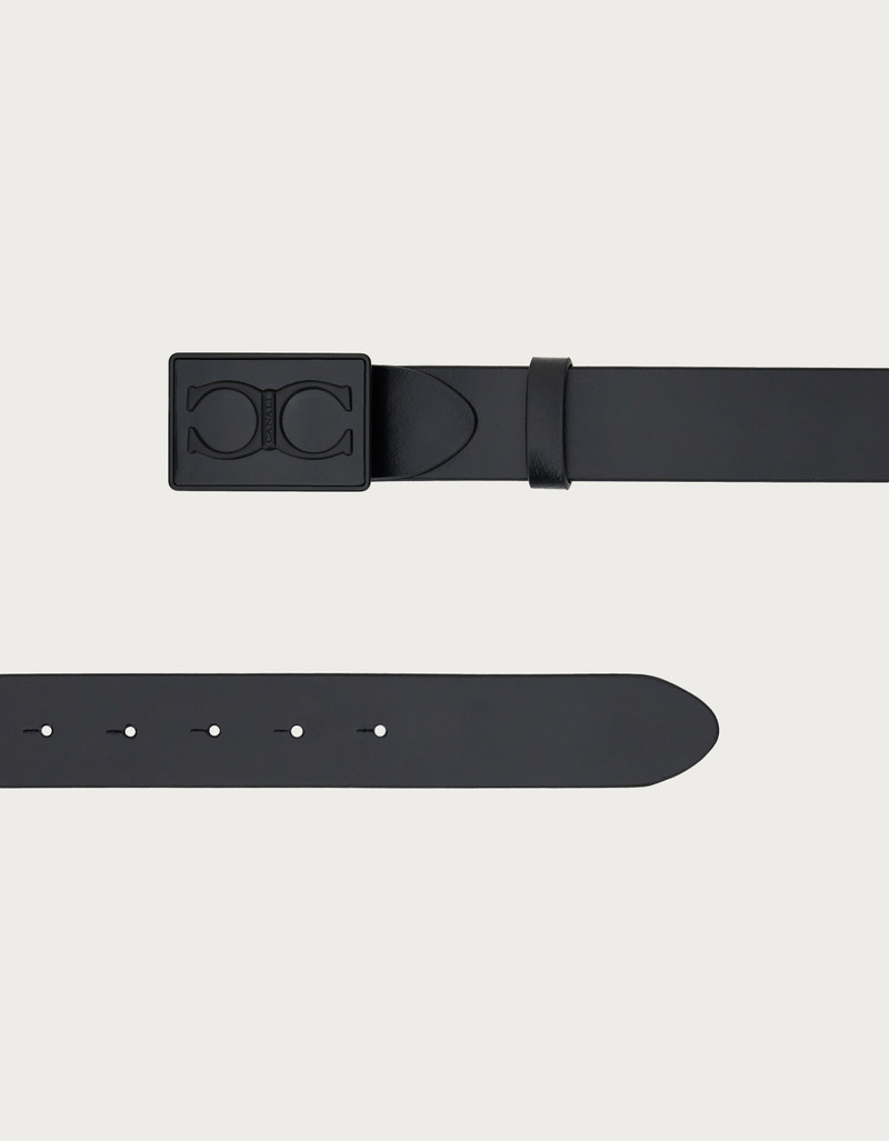 BELT IN SMOOTH BLACK CALFSKIN WITH MONOGRAM PLAQUE 4