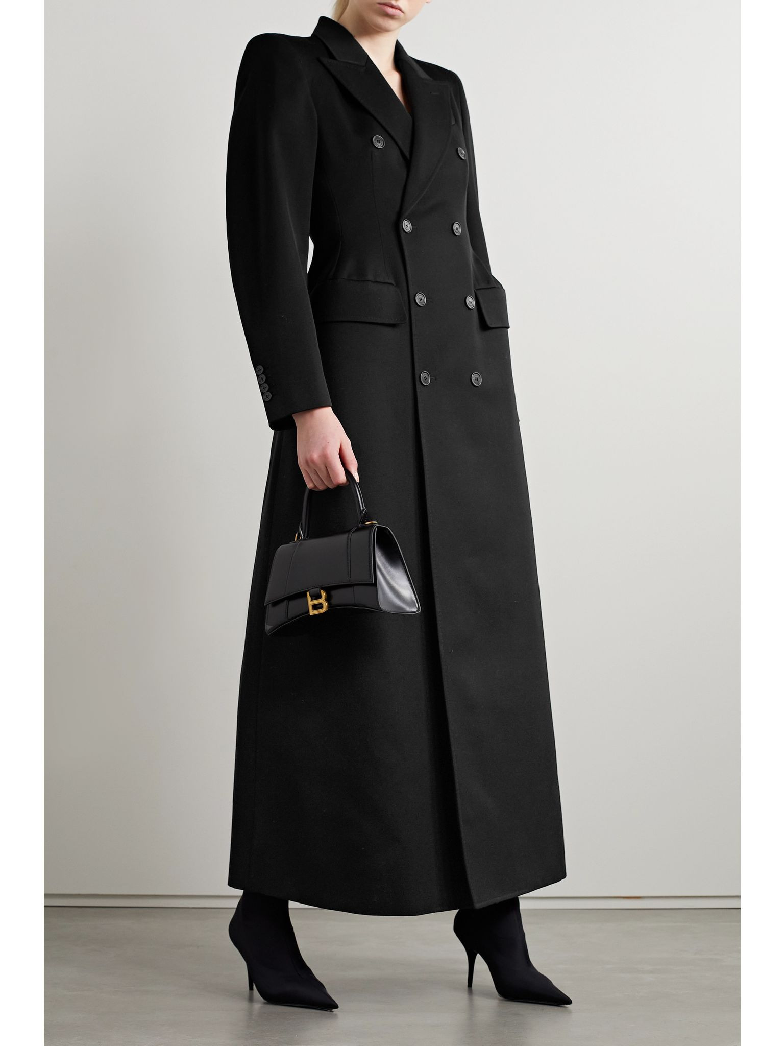 Hourglass double-breasted wool-twill coat Black - 2