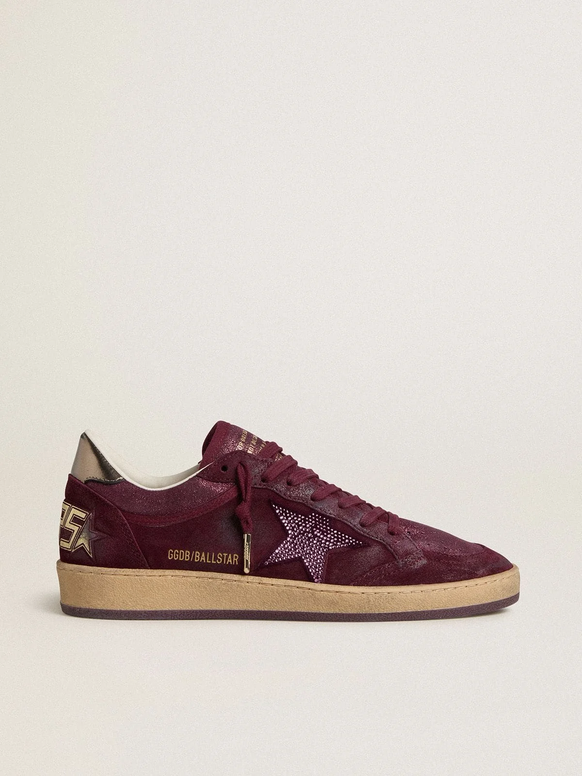 Women's Ball Star in burgundy suede with crystal star and metallic leather heel tab - 1