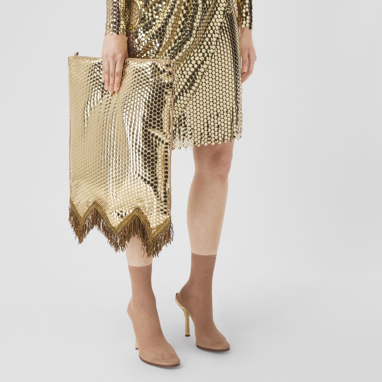 Bullion Fringing Paillette-embellished Silk Flag Bag - 9