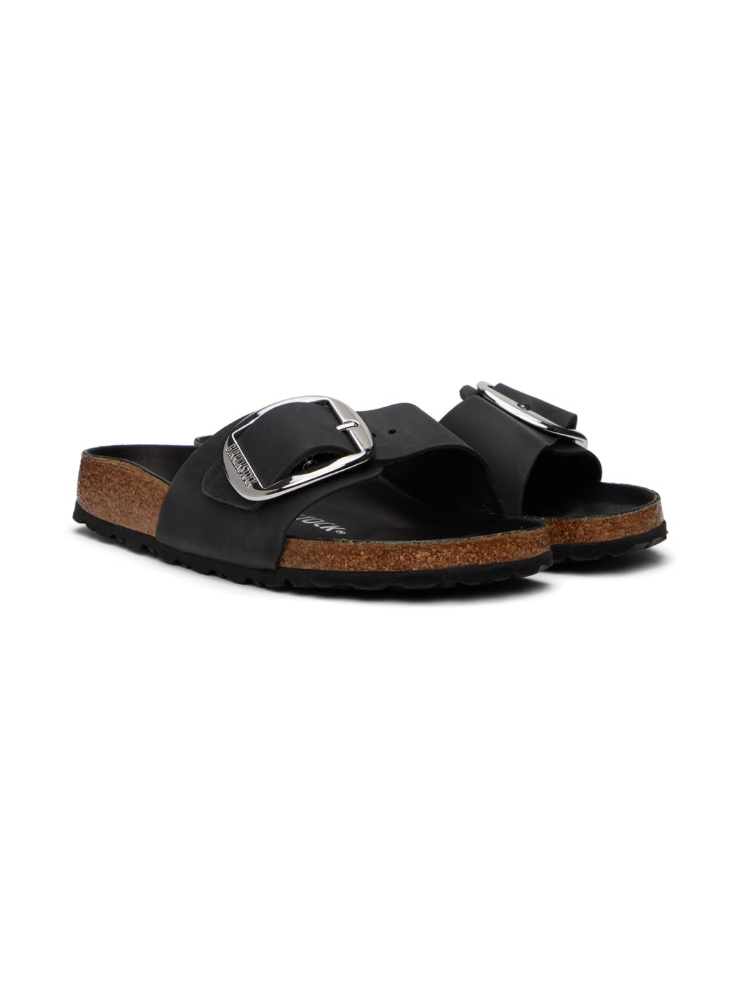 Black Narrow Madrid Big Buckle Sandals - 4