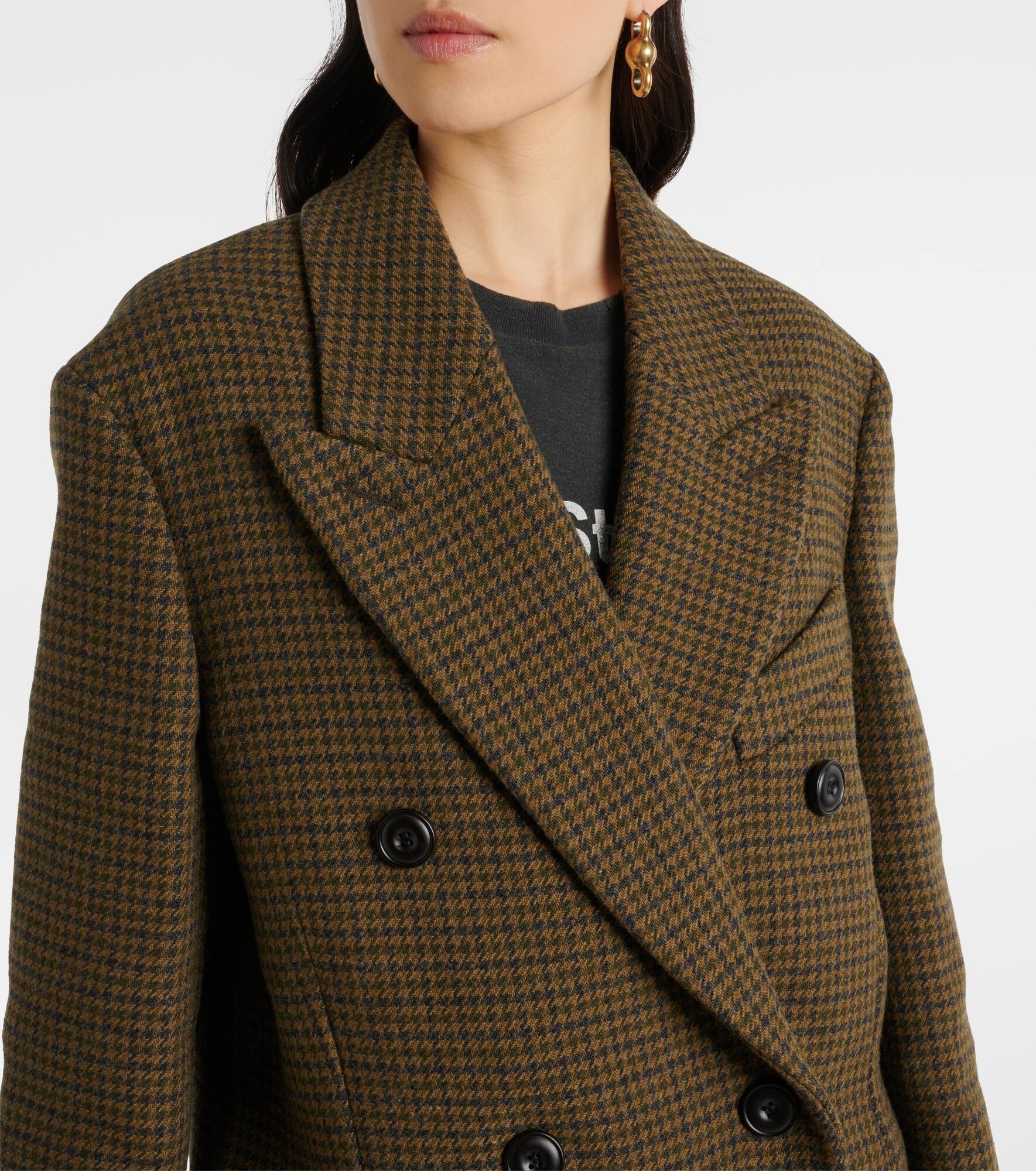 Checked double-breasted wool-blend coat - 4