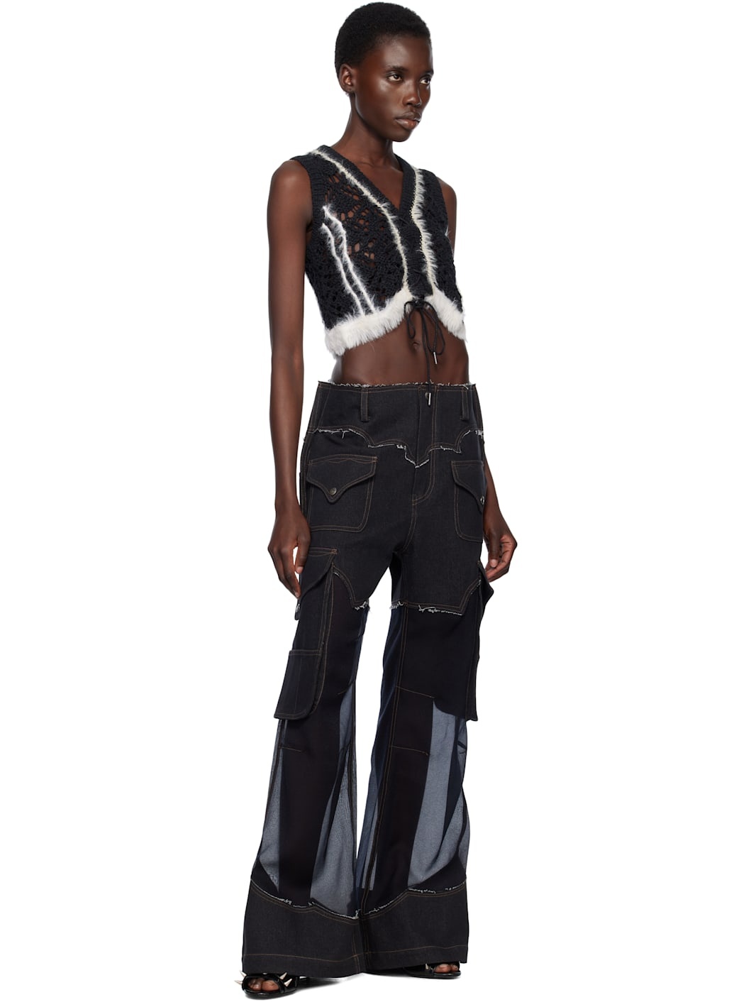 Black Western Lace-Up Knit Vest - 4