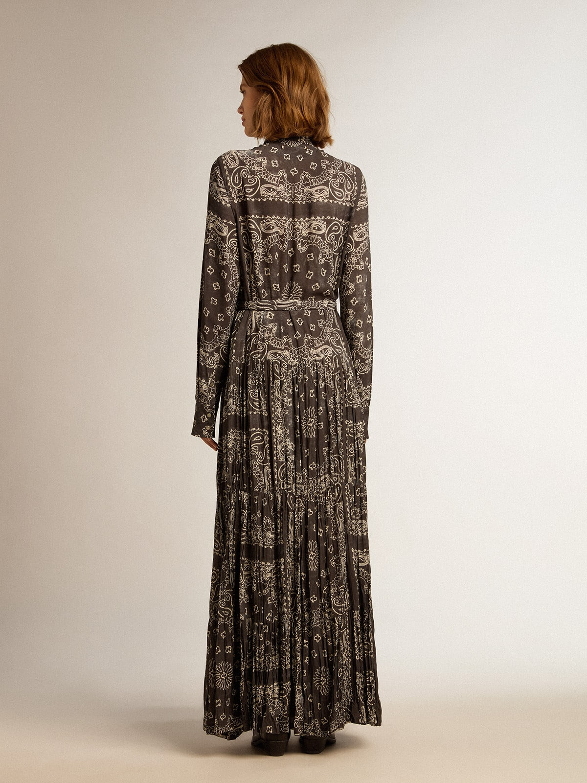 Anthracite-gray shirt dress with paisley print - 4