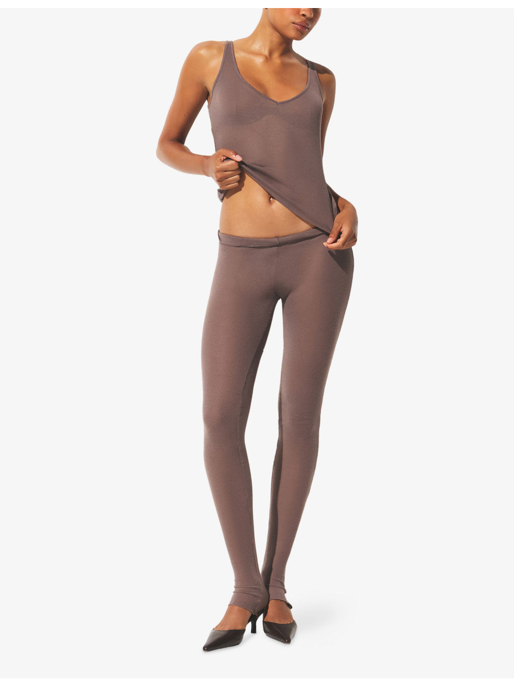 Sheer Cotton V-Neck Cotton-Blend Tank Top - 2
