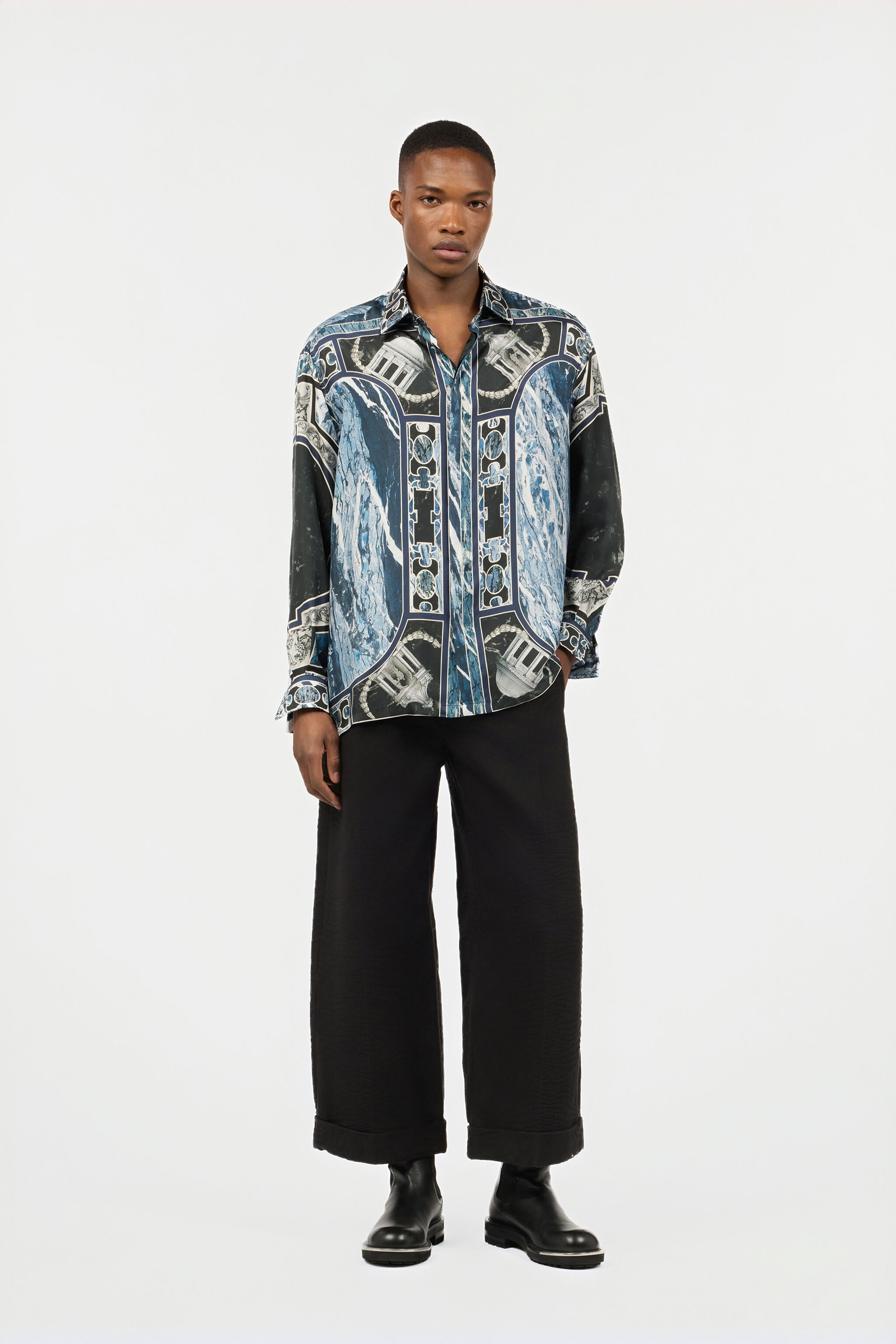Shirt With Marble Print And Embellishments - 2