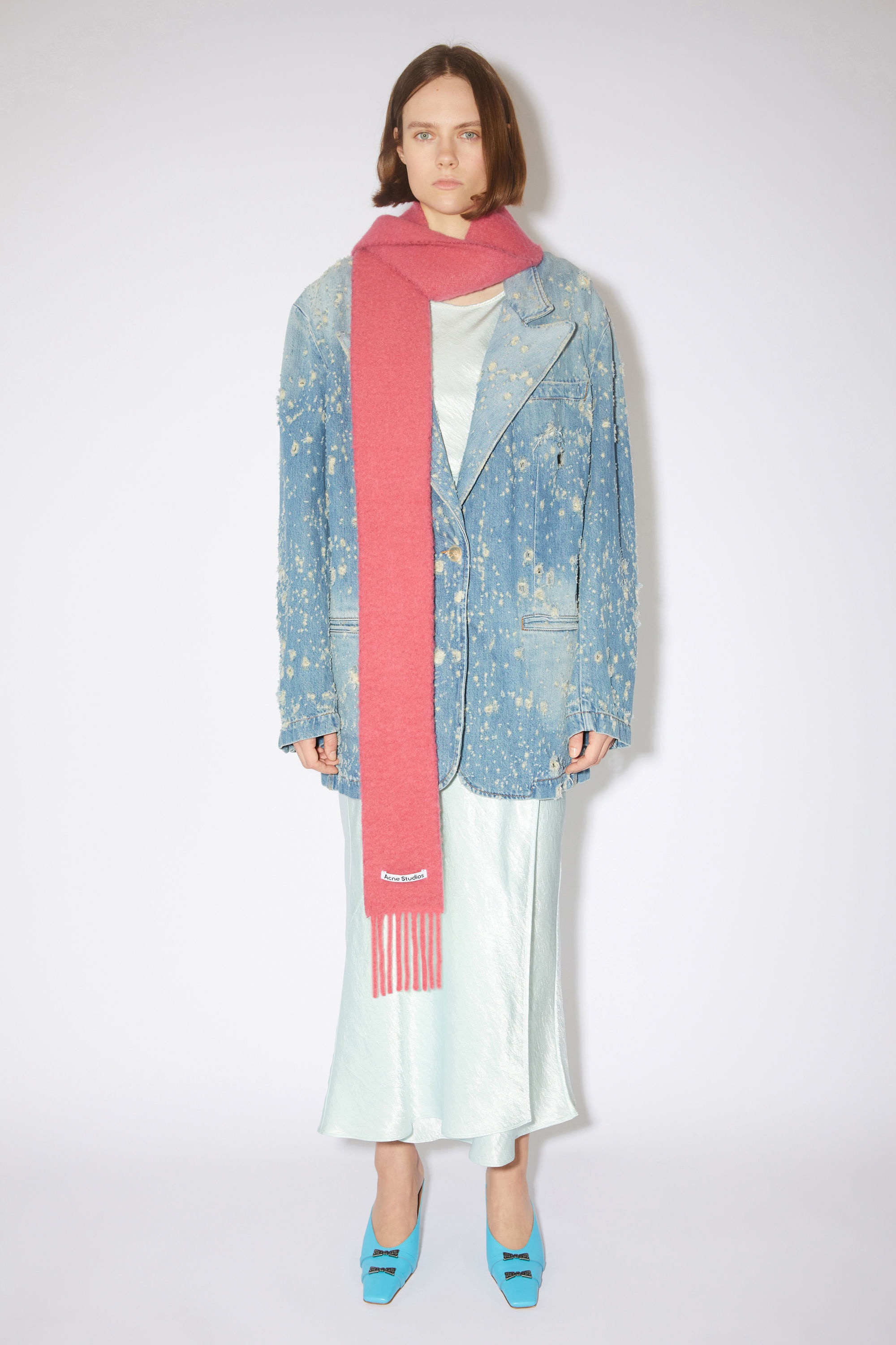 Wool-alpaca fringe scarf - Skinny - Rose pink 2