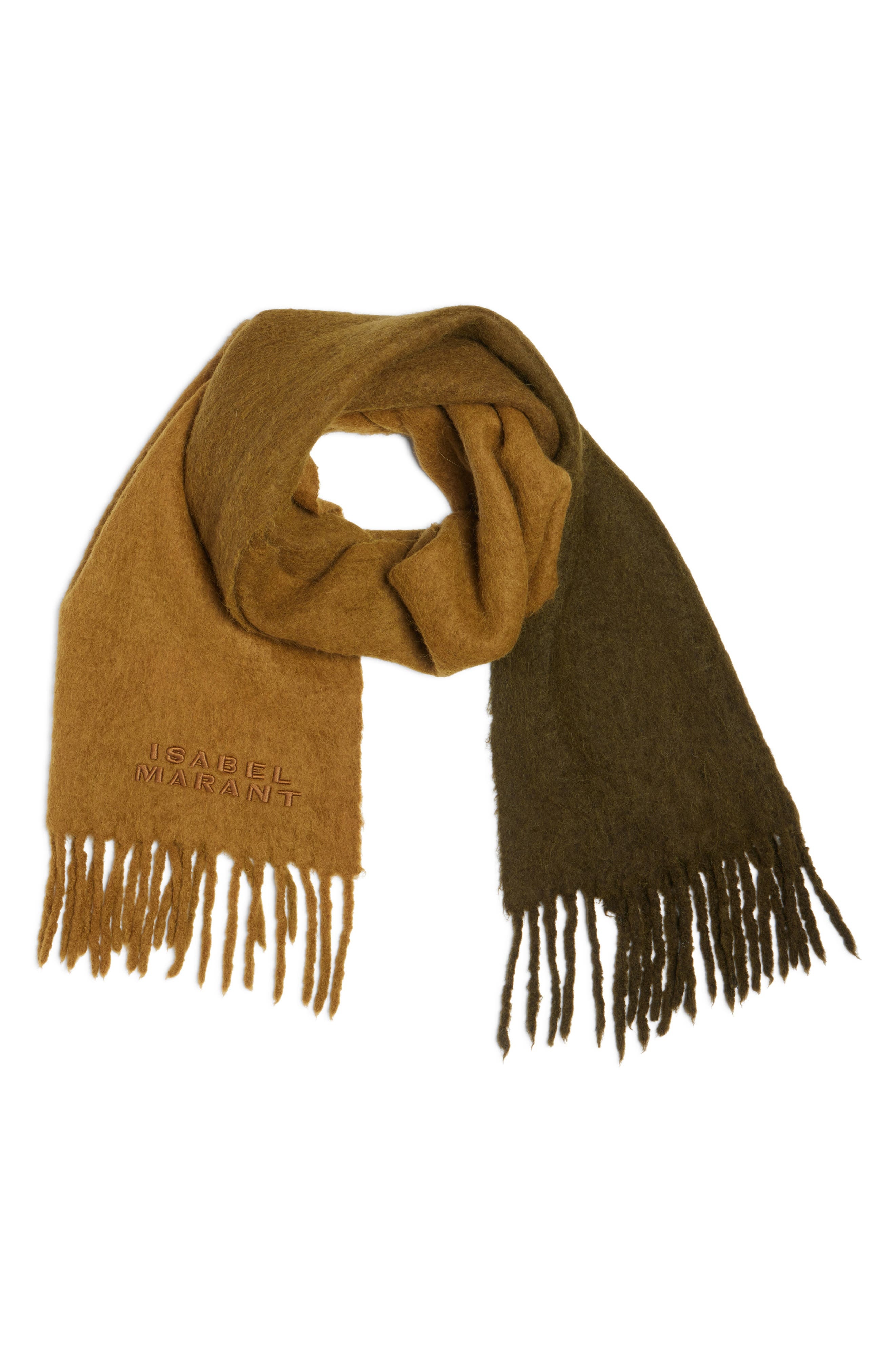 Isabel Marant Firna Logo Embroidered Fringe Scarf in Khaki at Nordstrom - 3