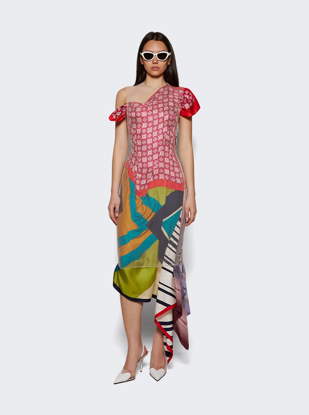 Regenerated Silk Scarves Long Fitted Dress Multicolor - 5