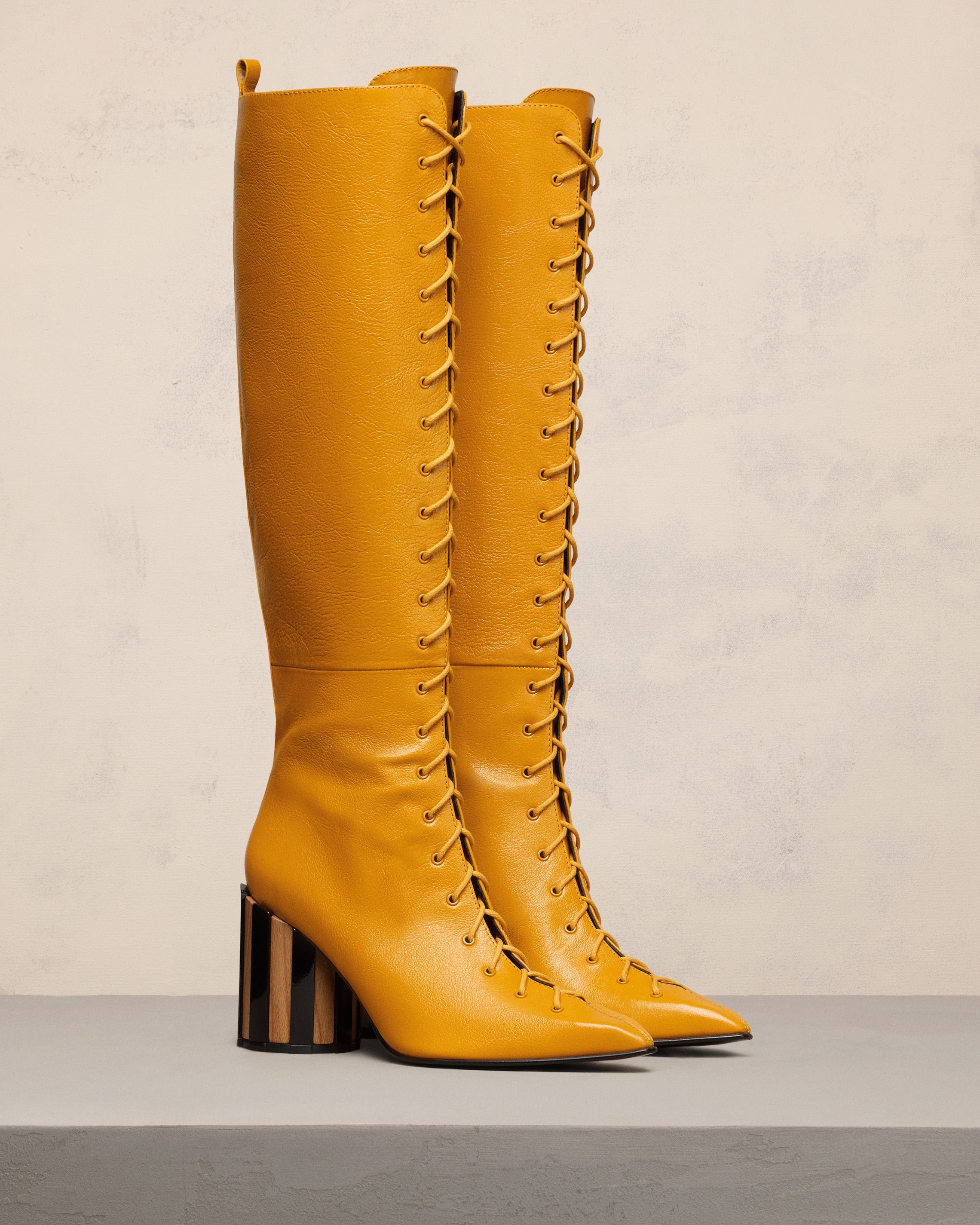 POINTED TOE LACE-UP KNEE HIGH BOOTS - 3