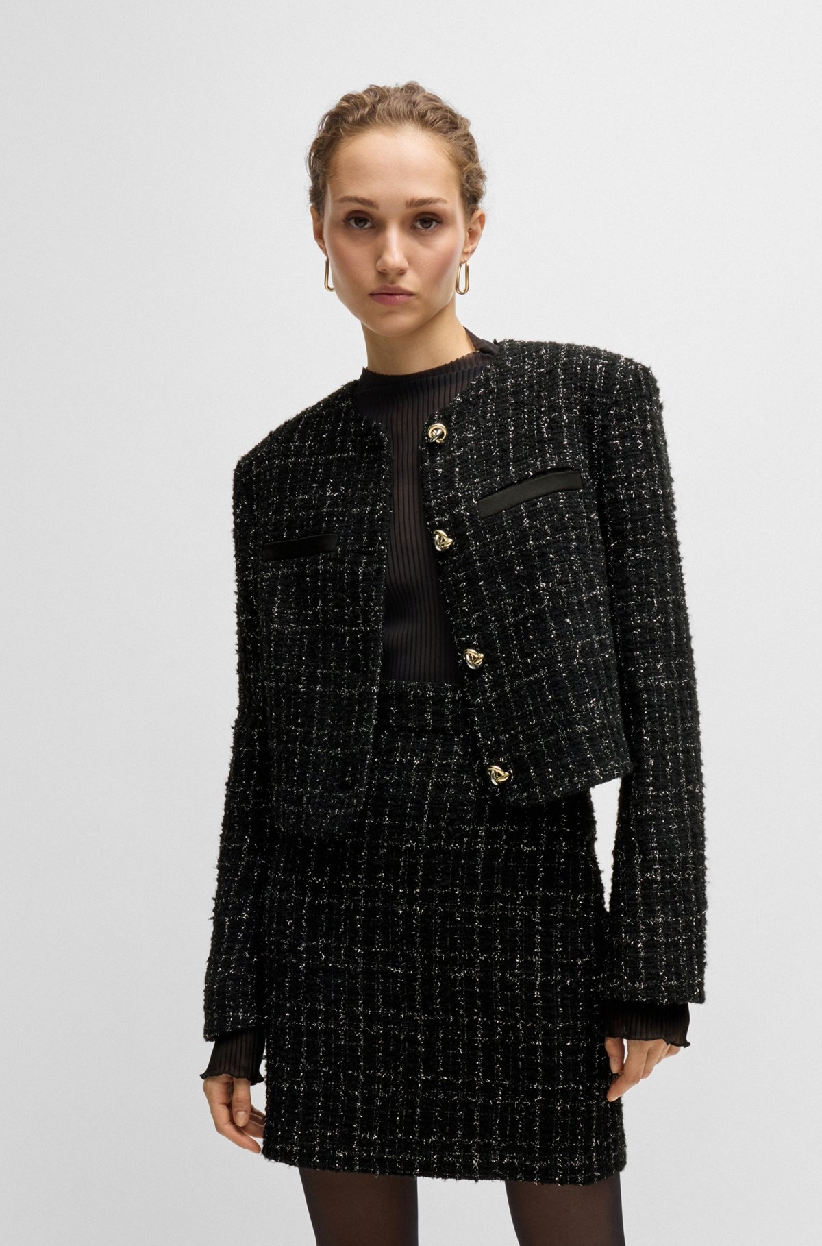 COLLARLESS JACKET IN SPARKLE-EFFECT TWEED - 2
