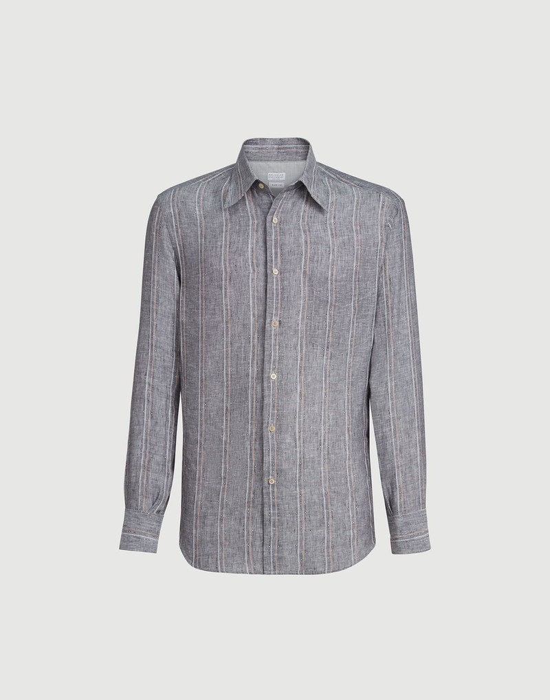 Textured stripe linen easy fit shirt with chest pocket 1