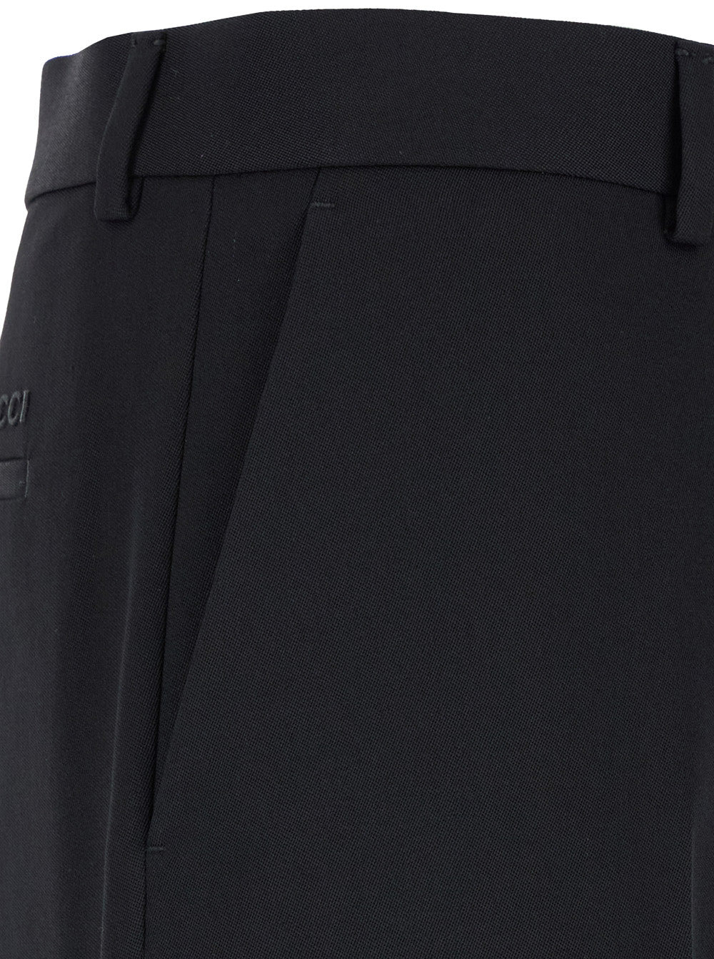 Gucci Men Black Straight Pants With Tonal Logo Lettering In Wool Man - 3