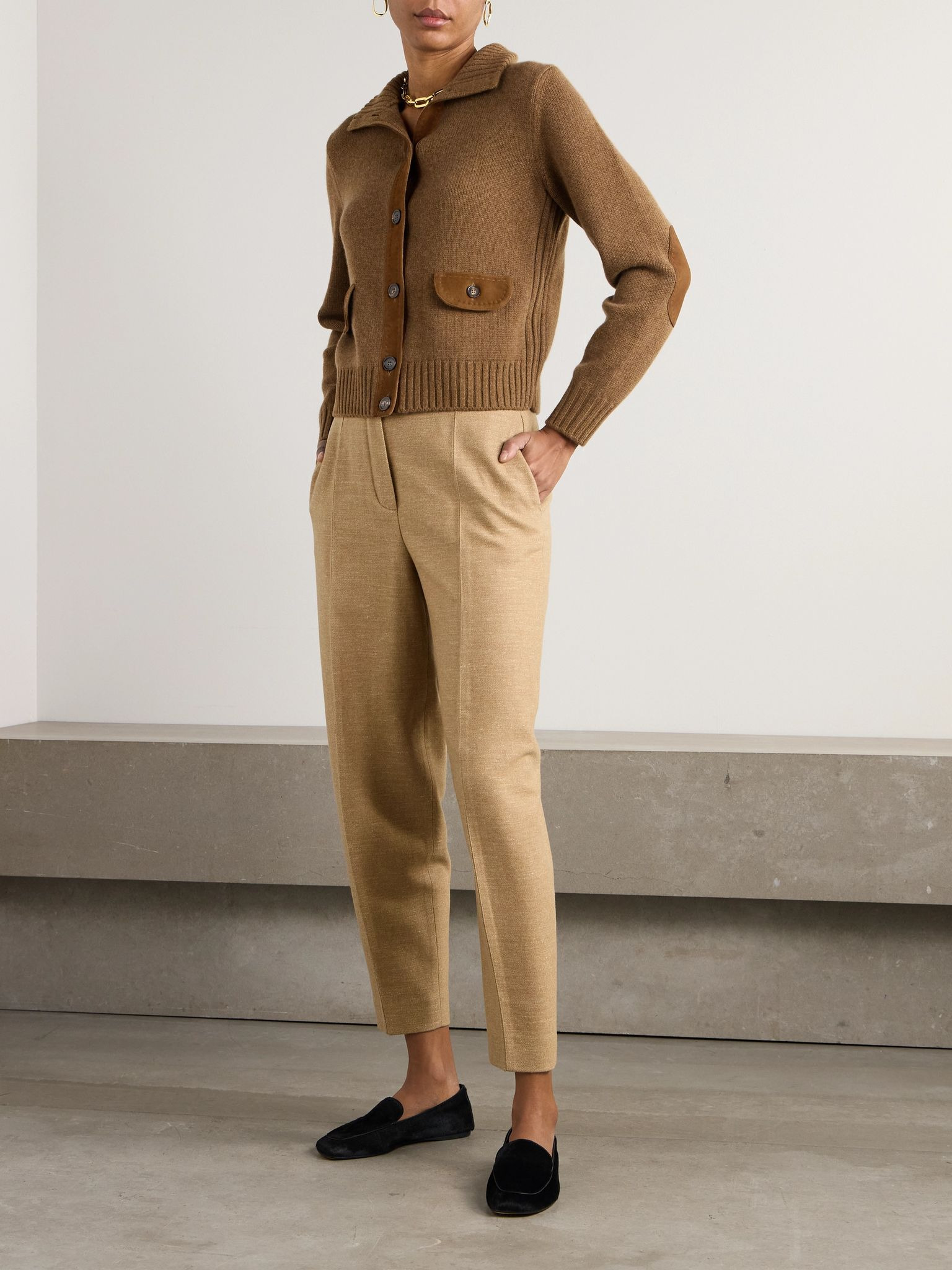 Parksville suede-trimmed cashmere cardigan Camel - 2