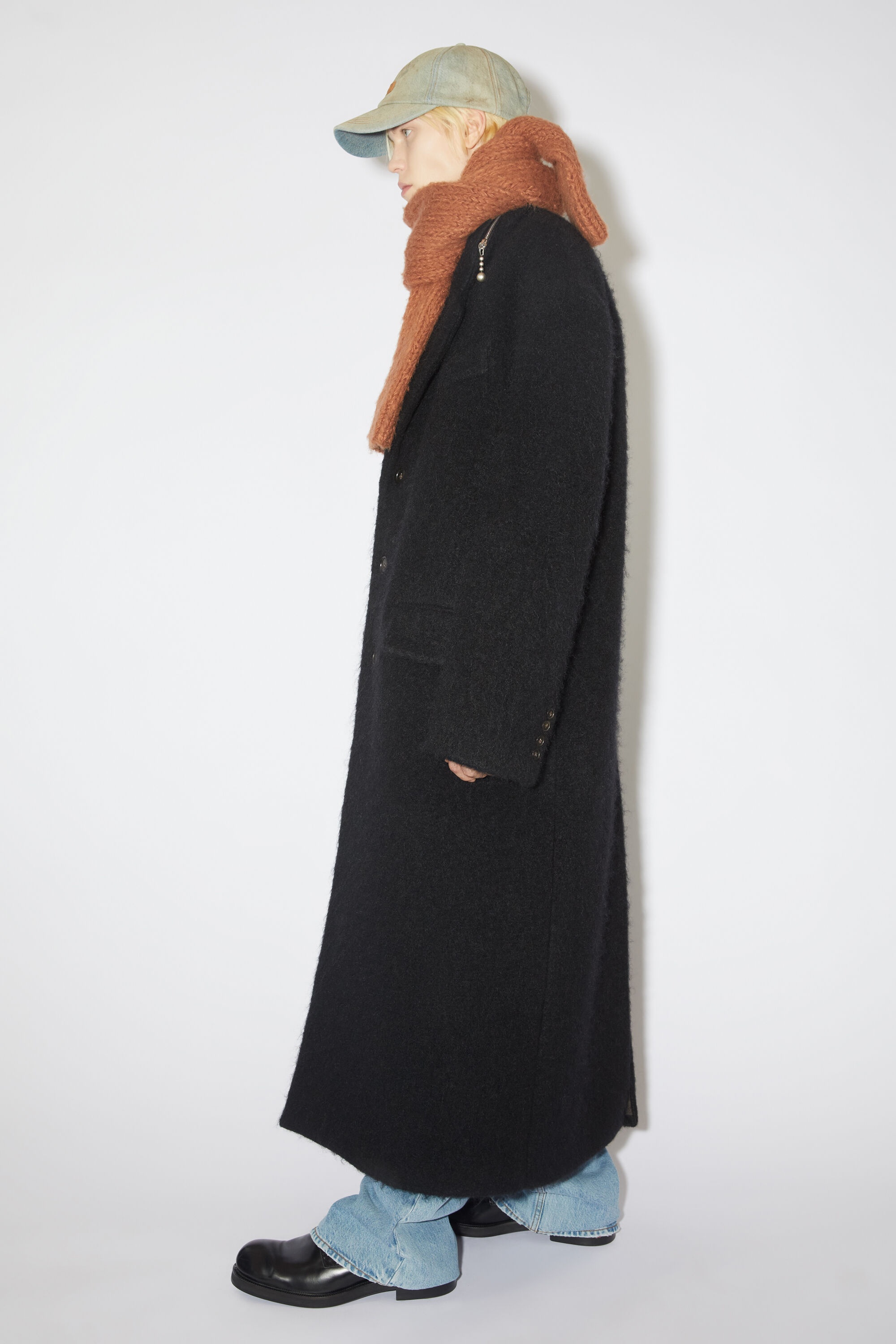 Single-breasted hooded coat - Black - 4