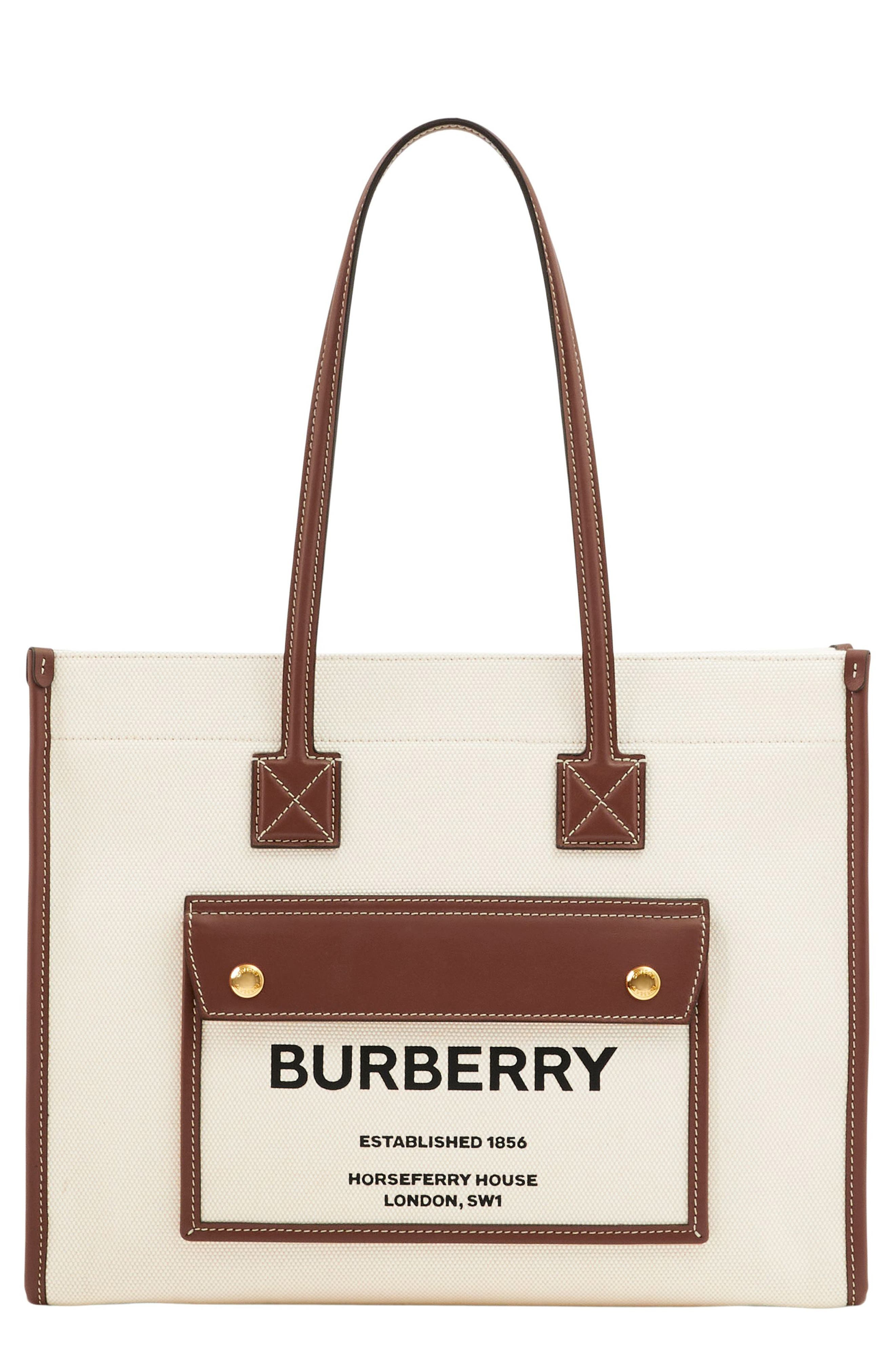 burberry Medium Towner Horseferry Print Canvas & Leather Tote in Natural/Tan at Nordstrom - 1