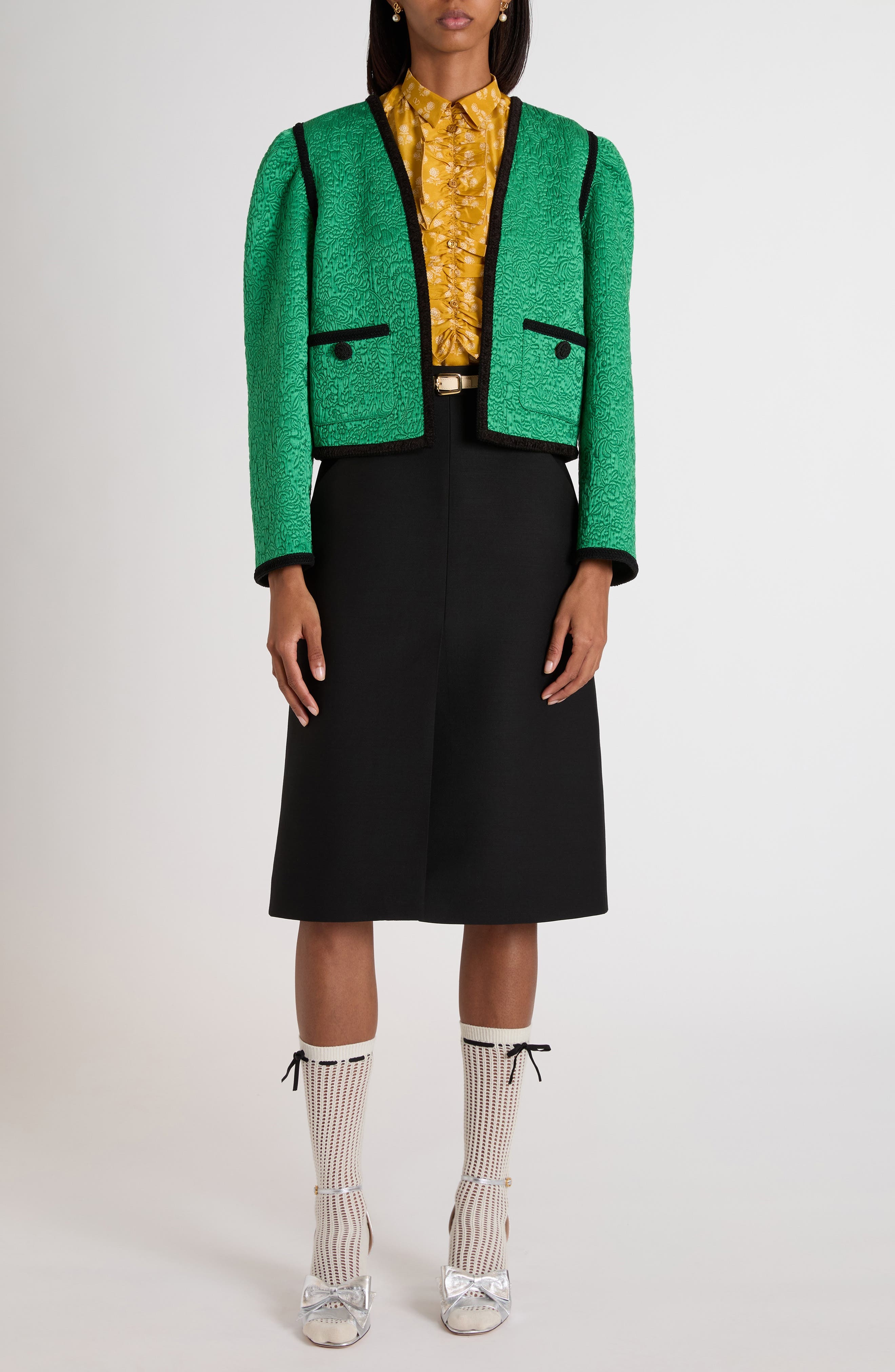 Valentino Garavani Après L'Hiver Floral Matelassé Crop Jacket in Green at Nordstrom - 2