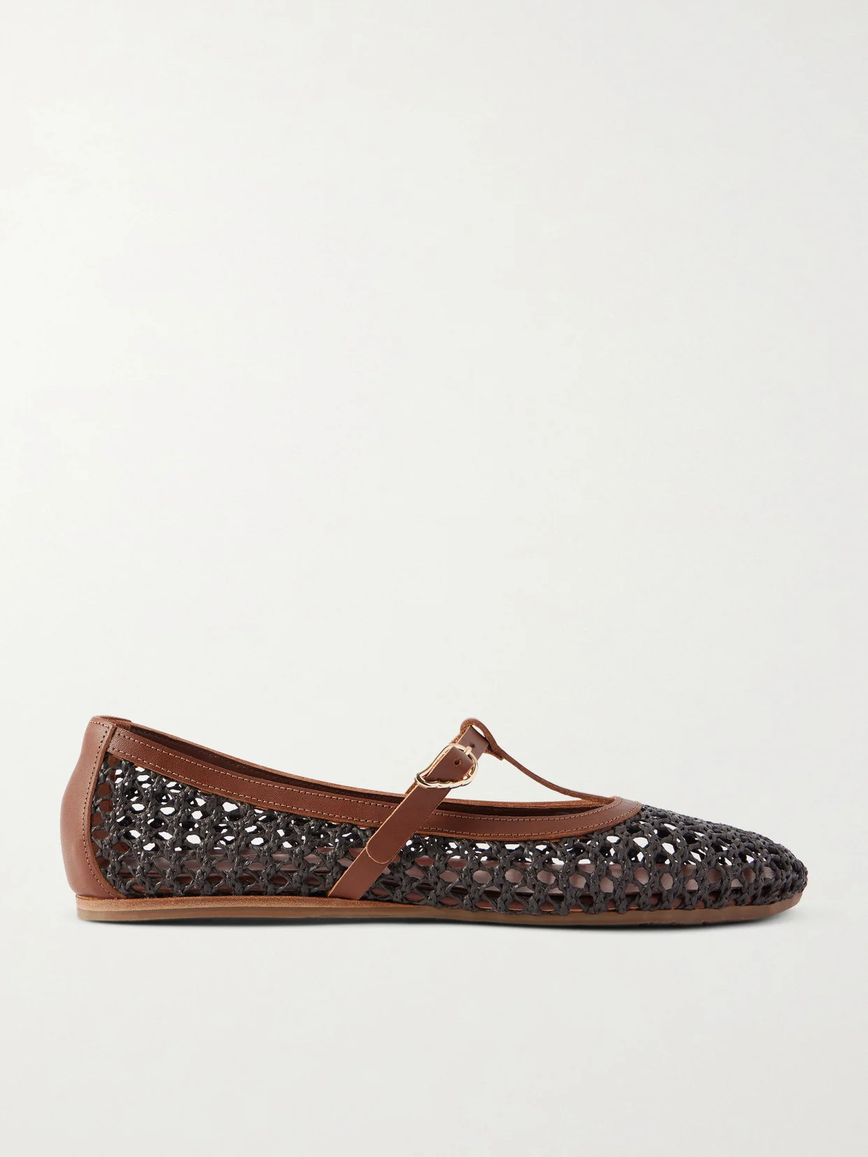 Aerati Leather-trimmed Woven Raffia Ballet Flats - 1