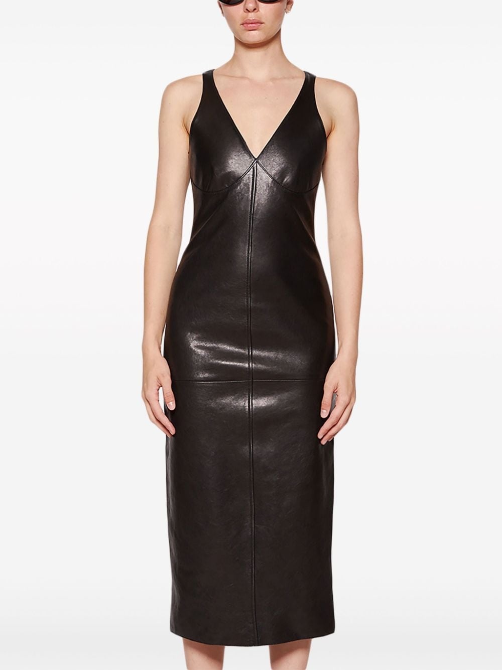 V-neck leather dress - 3